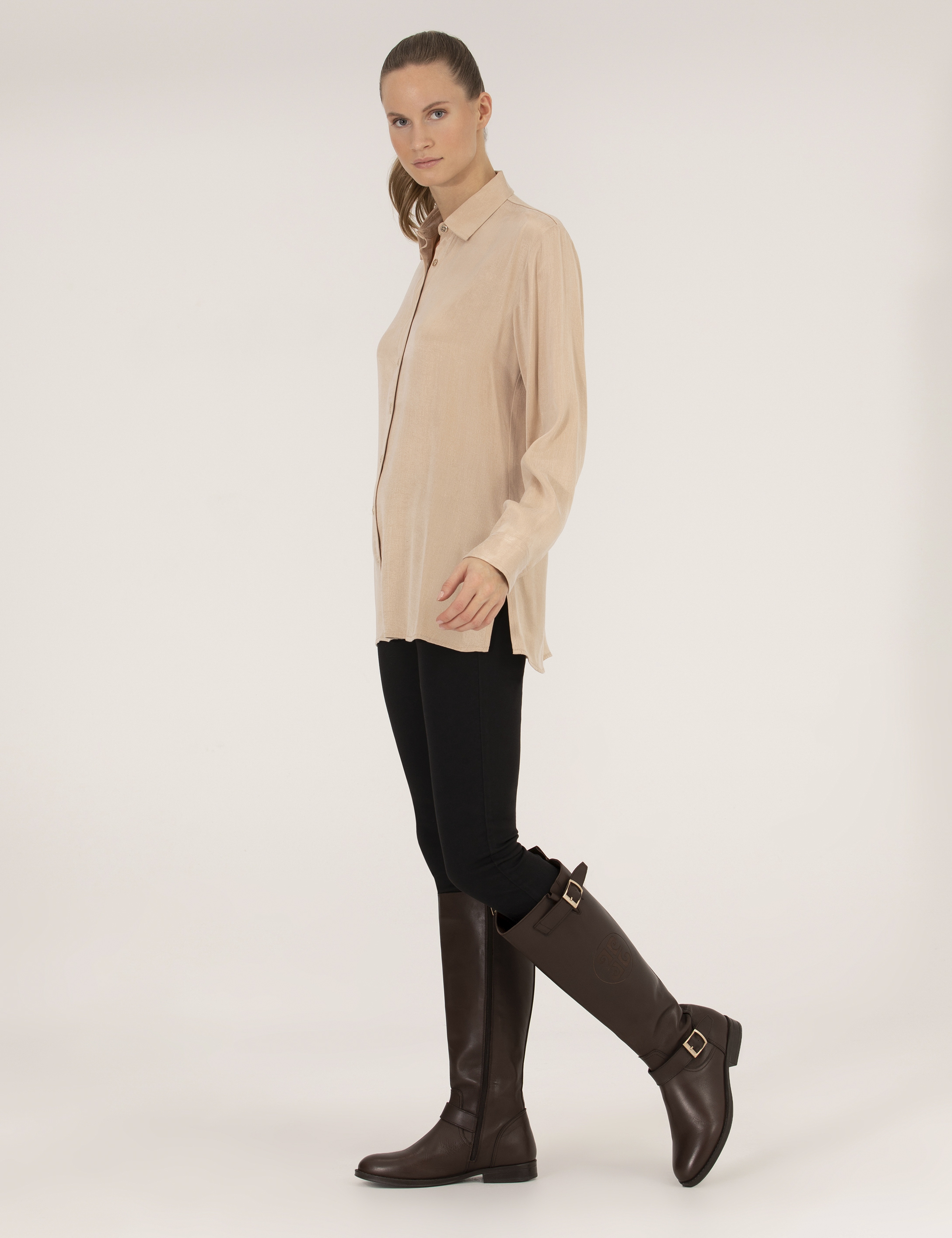 Bej Comfort Fit Uzun Kollu Gömlek - Image 4