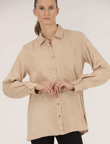 Bej Comfort Fit Uzun Kollu Gömlek