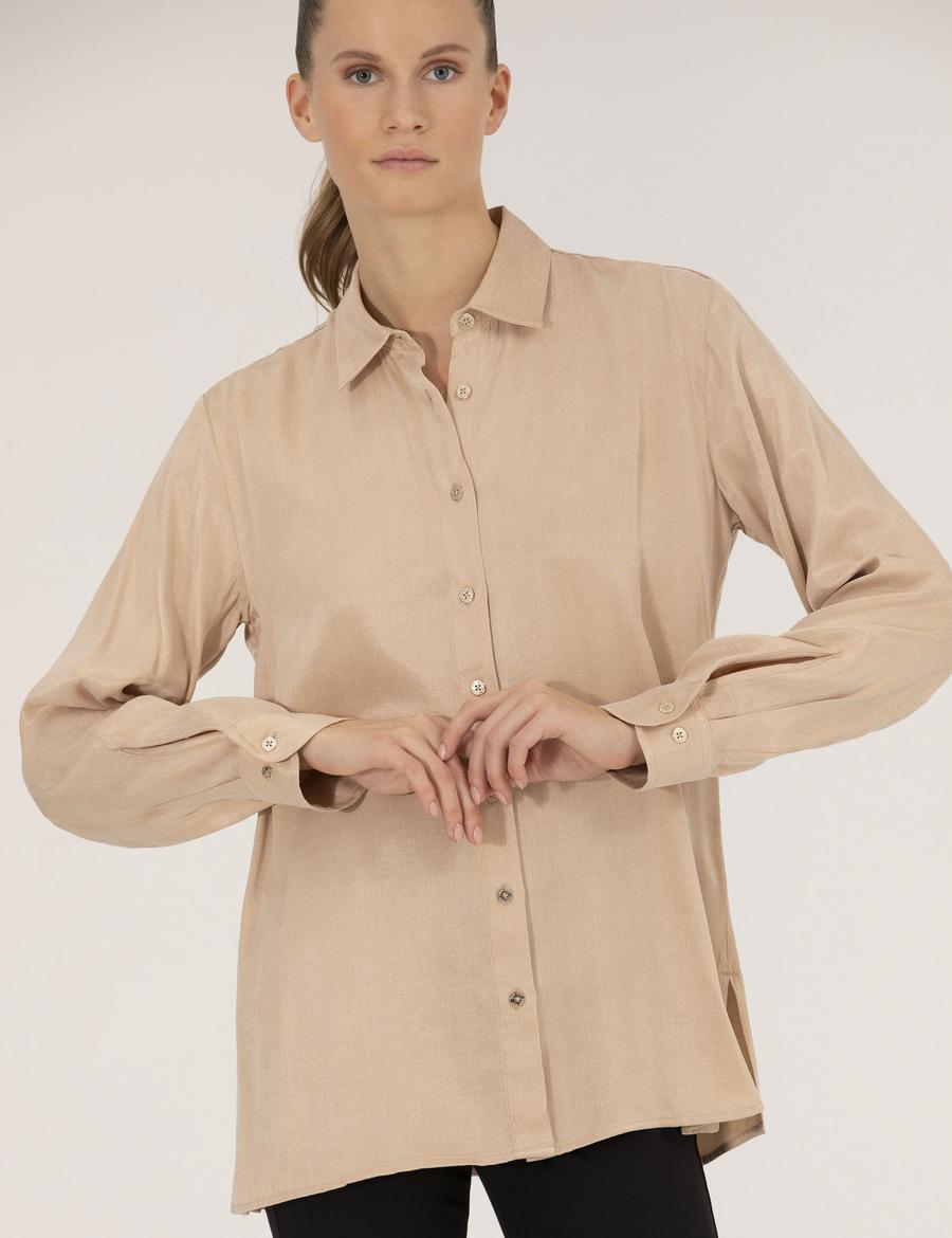 Bej Comfort Fit Uzun Kollu Gömlek