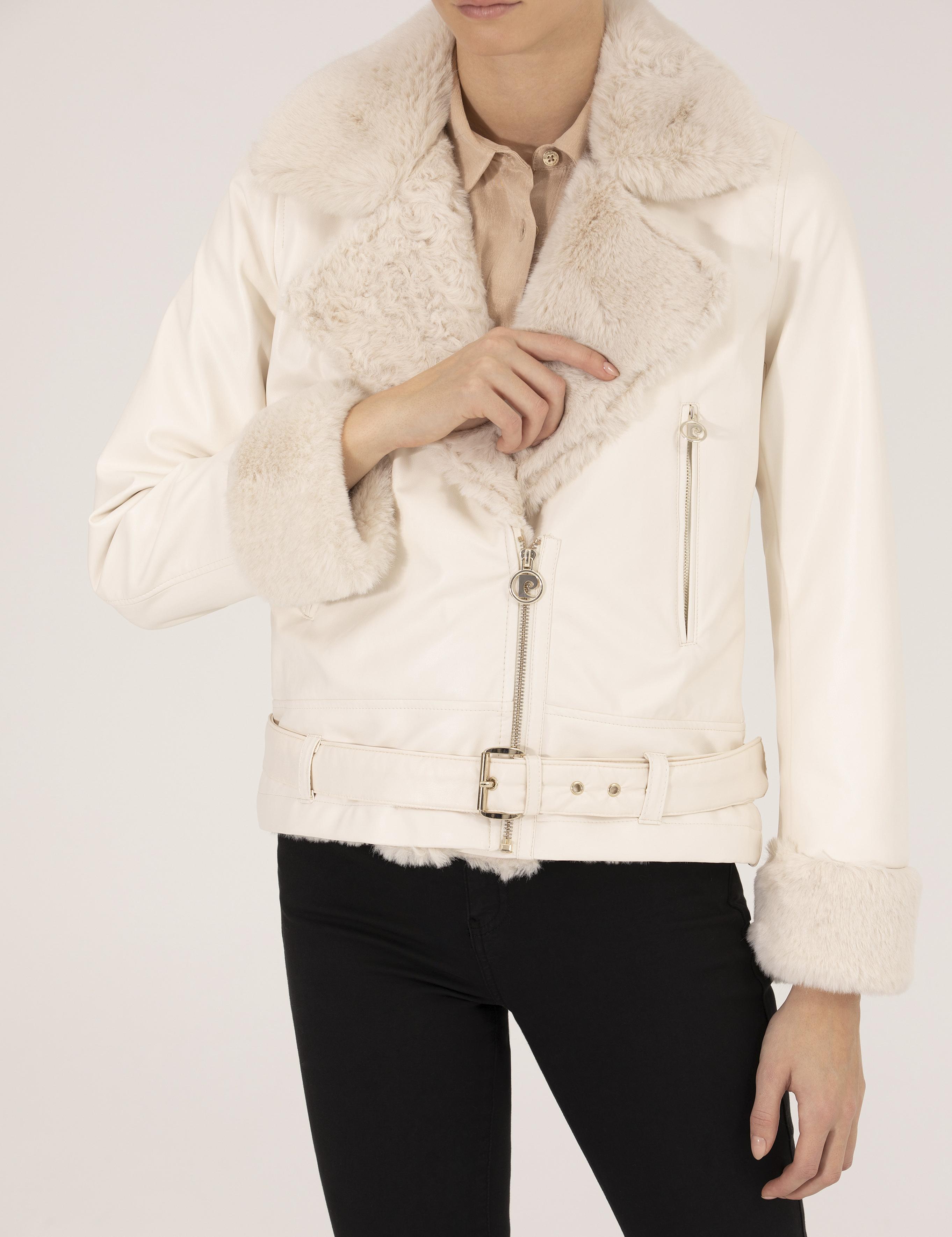 Ekru Crop Top Suni Deri Ceket