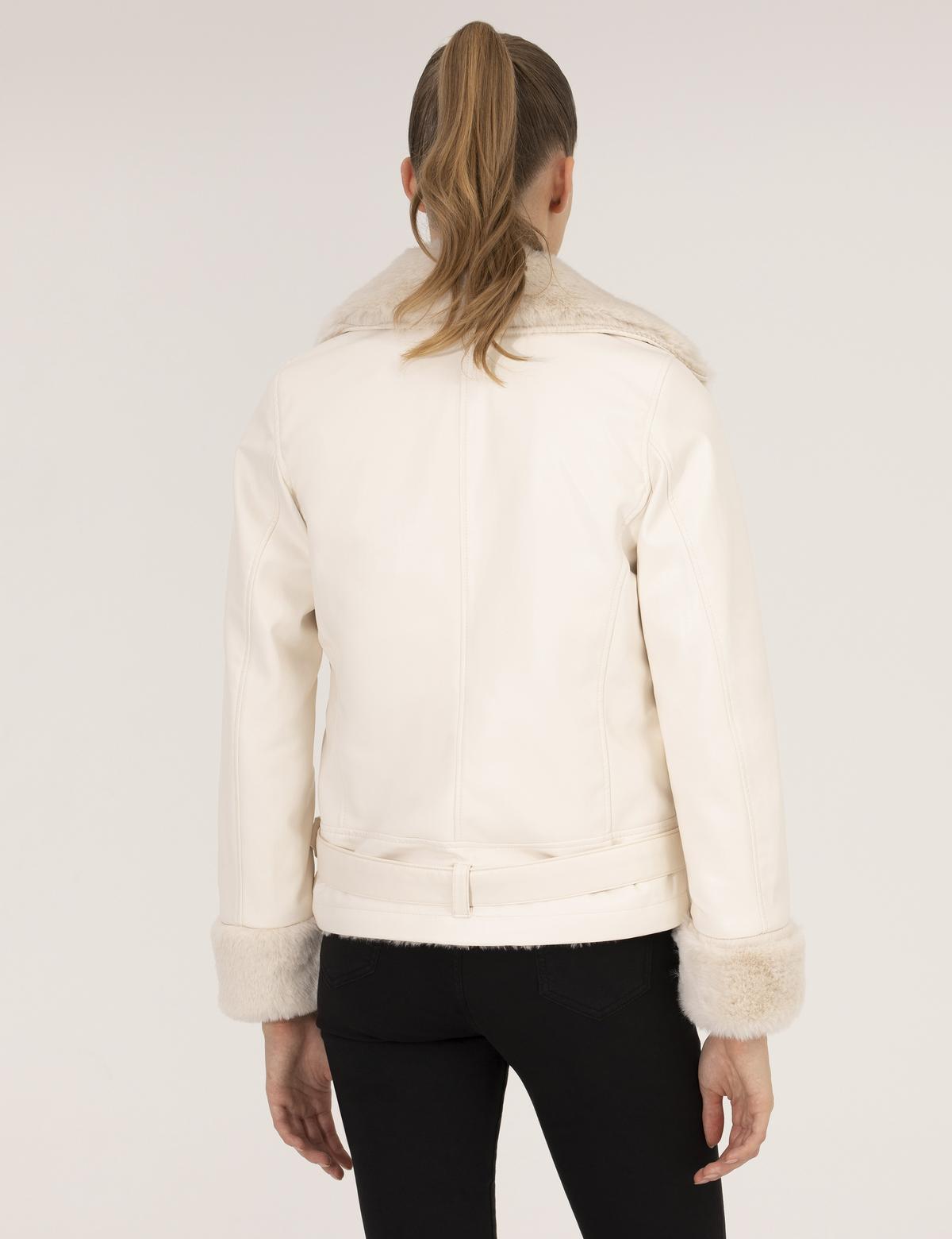 Ekru Crop Top Suni Deri Ceket - 50254300025