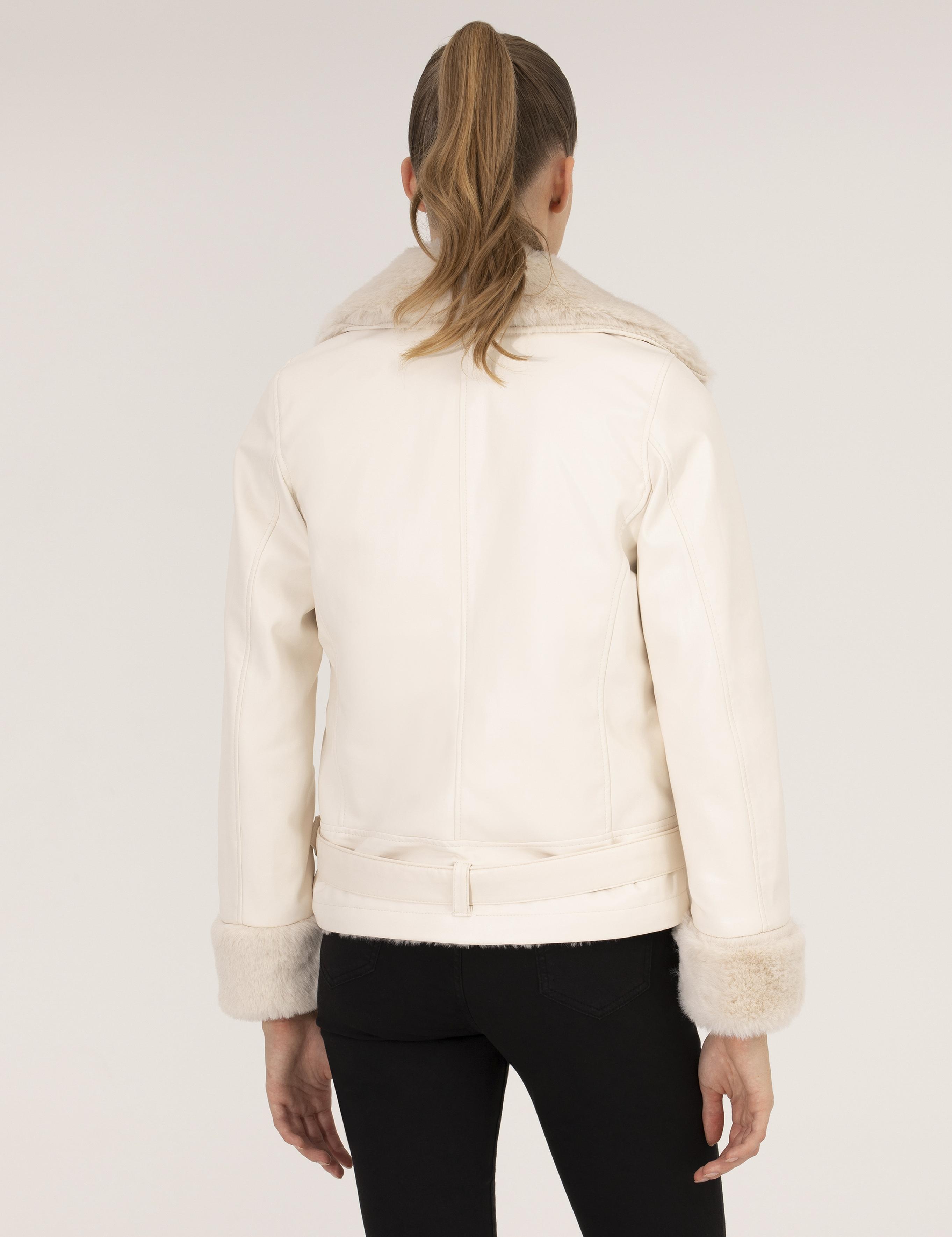 Ekru Crop Top Suni Deri Ceket