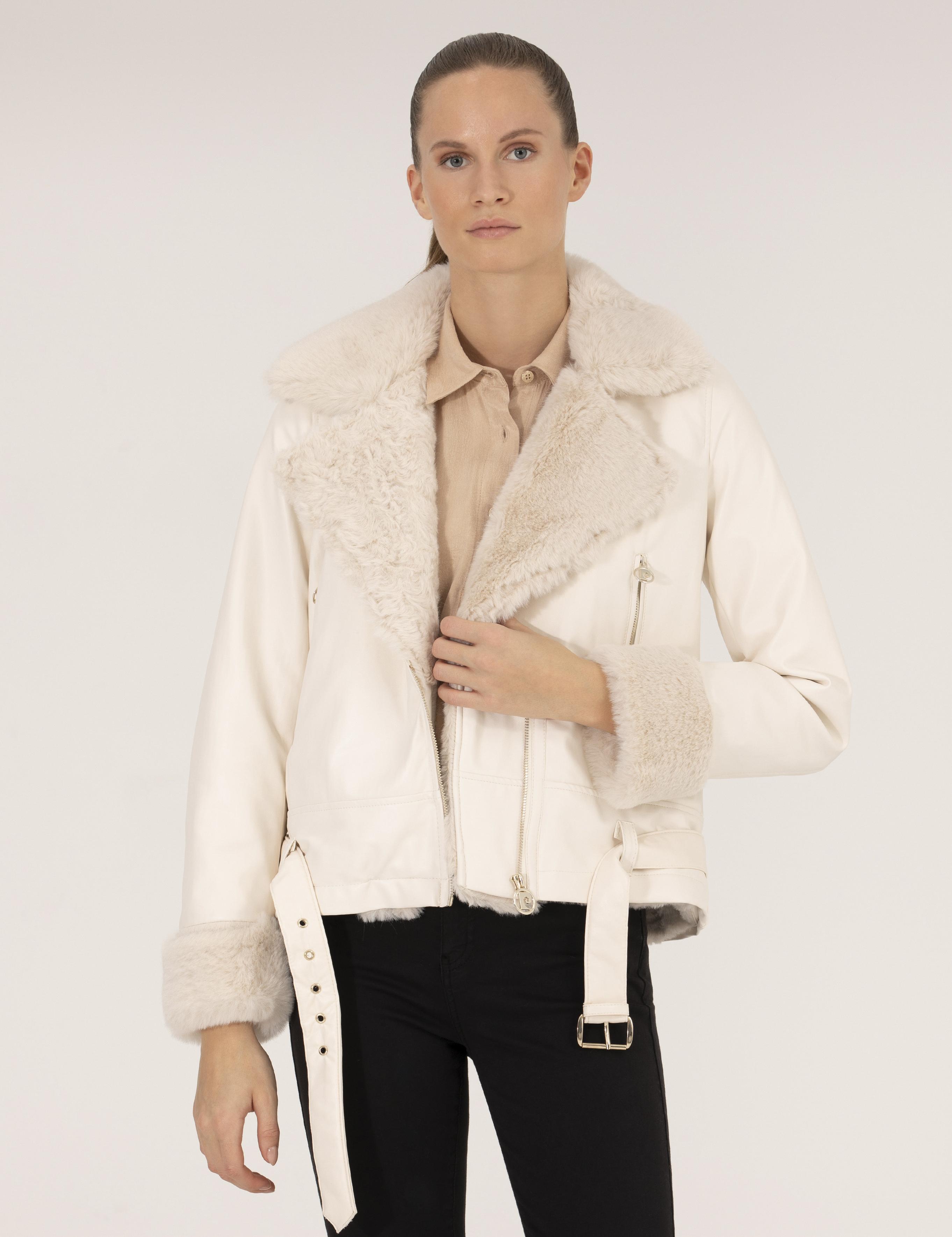 Ekru Crop Top Suni Deri Ceket