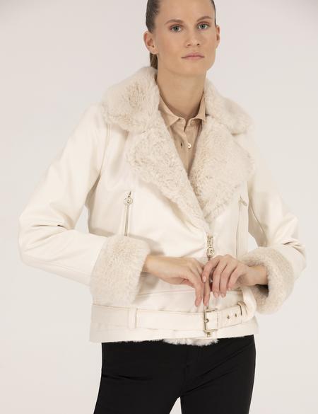 Ekru Crop Top Suni Deri Ceket - 50254300025