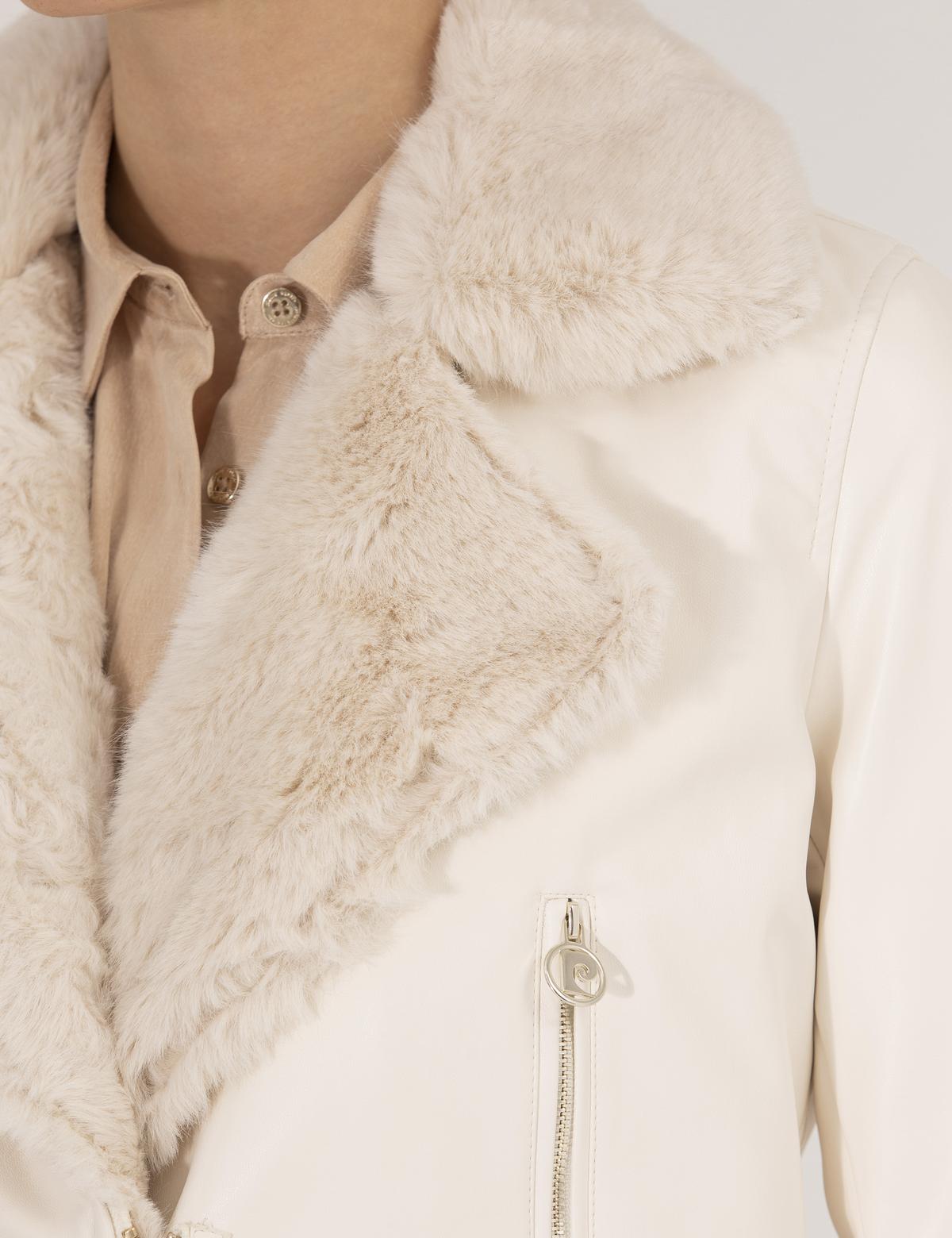 Ekru Crop Top Suni Deri Ceket - 50254300025