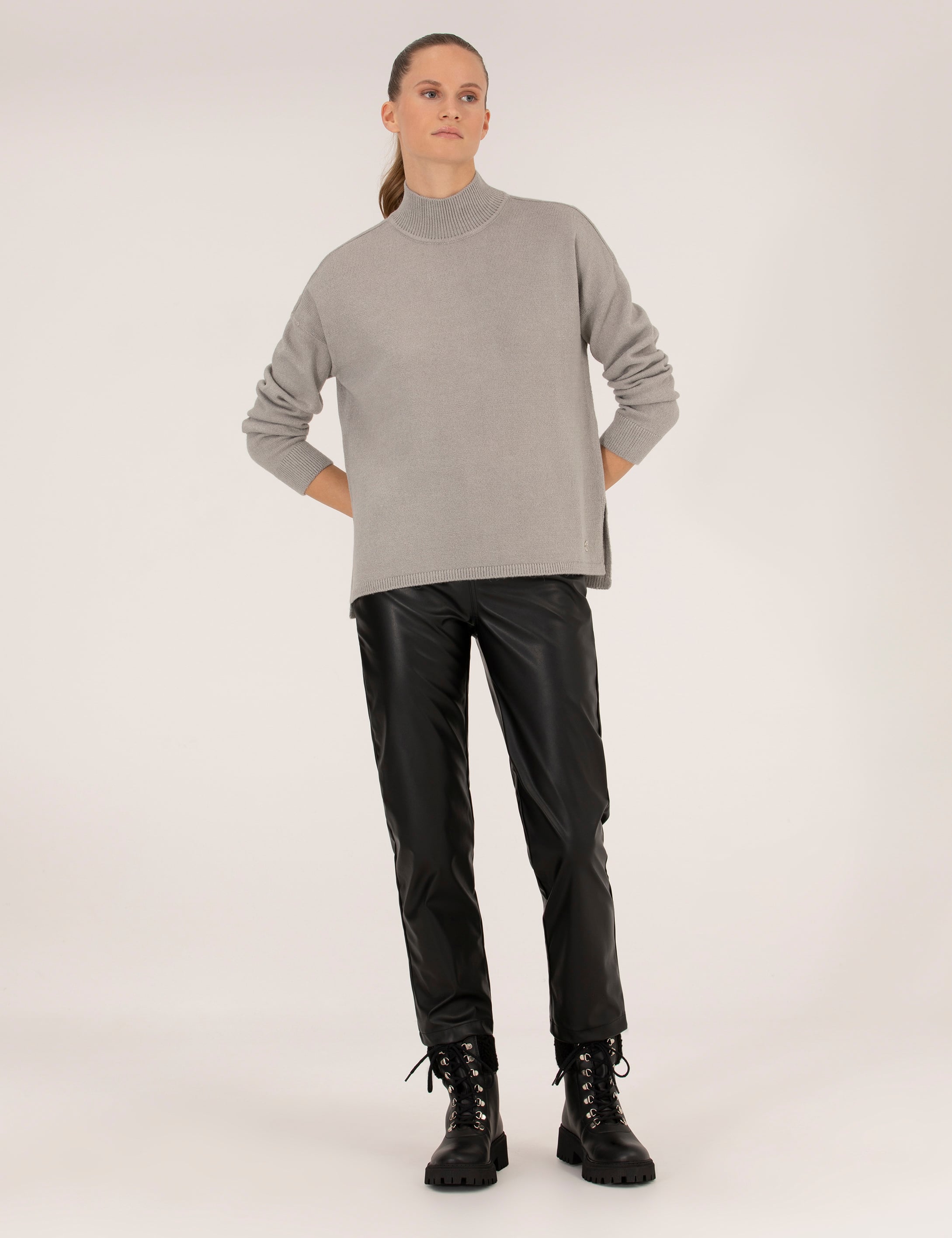 Gri Comfort Fit Basic Balıkçı Yaka Kazak