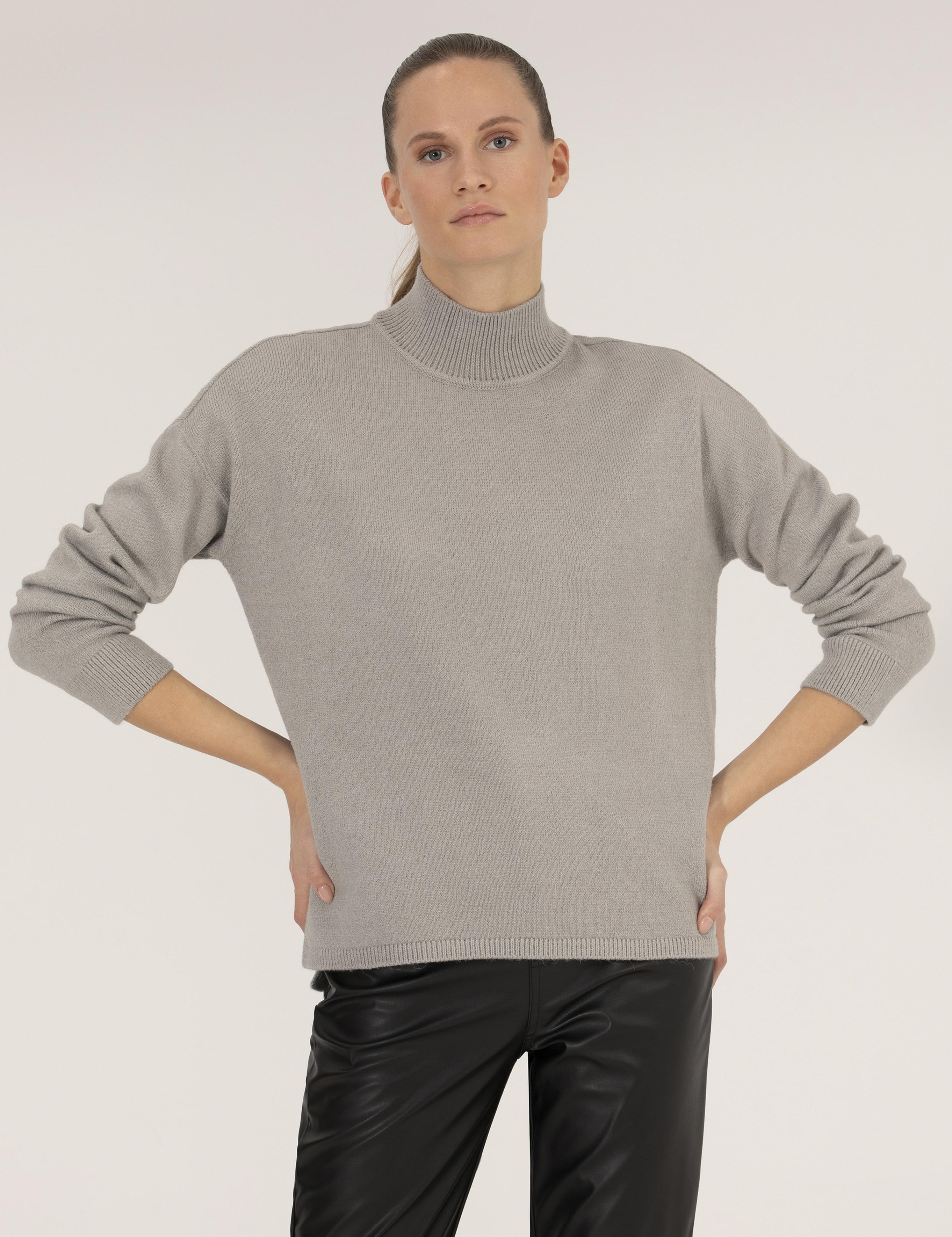 Gri Comfort Fit Basic Balıkçı Yaka Kazak