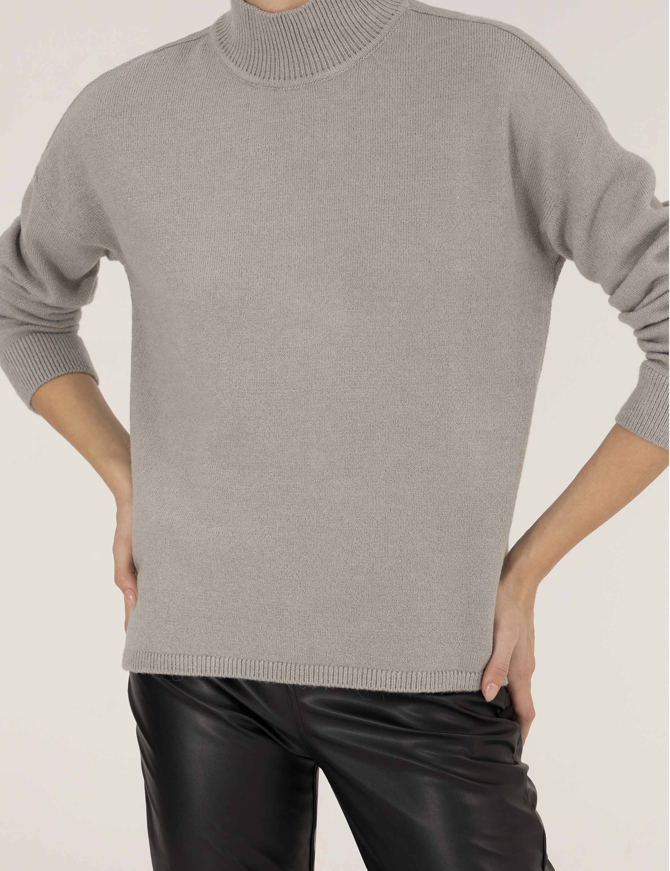 Gri Comfort Fit Basic Balıkçı Yaka Kazak - Image 6