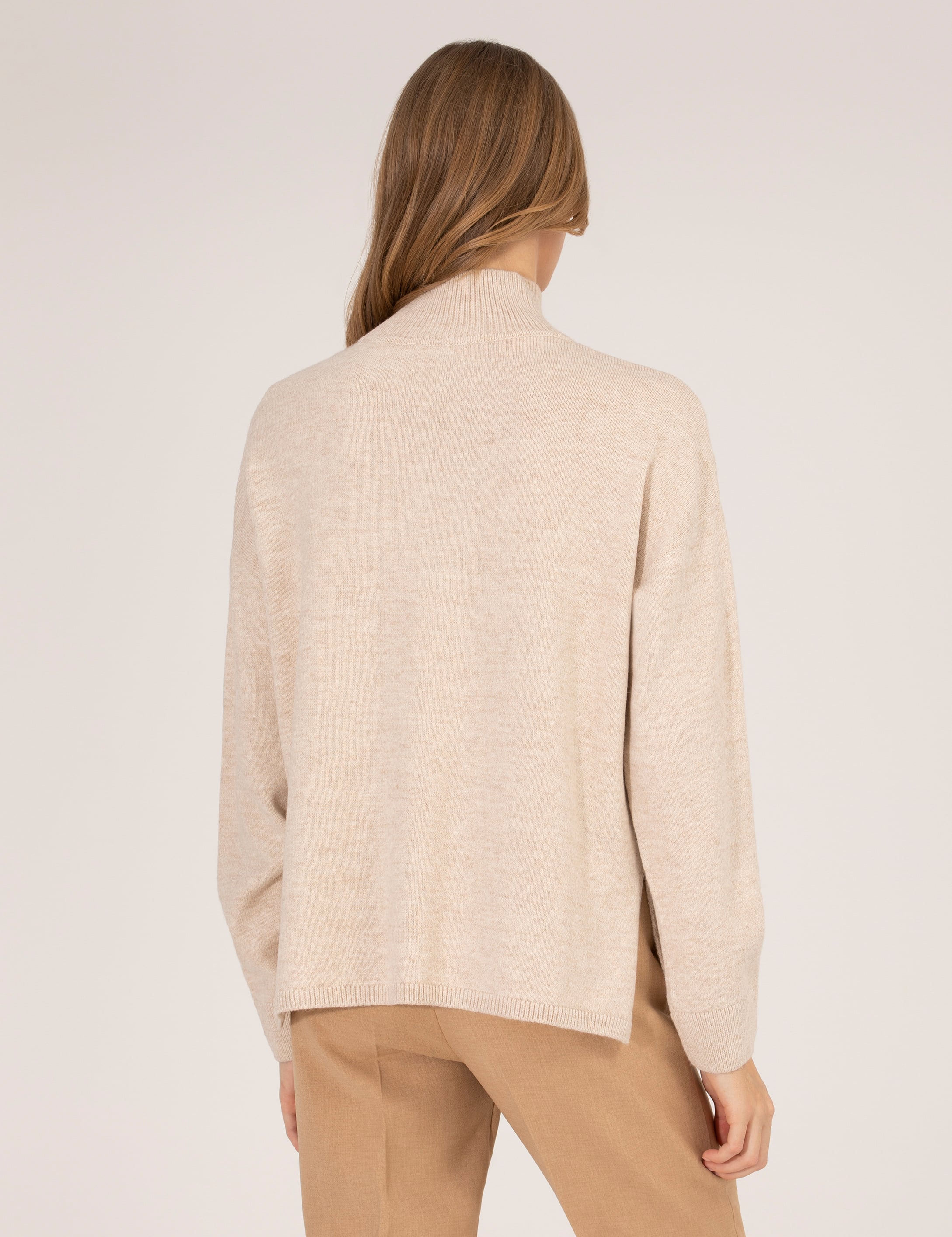 Krem Melanj Comfort Fit Basic Balıkçı Yaka Kazak - Image 5