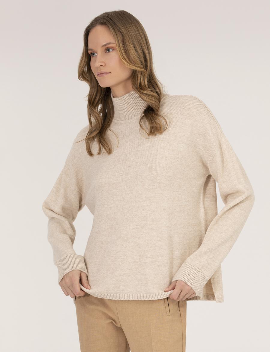 Krem Melanj Comfort Fit Basic Balıkçı Yaka Kazak