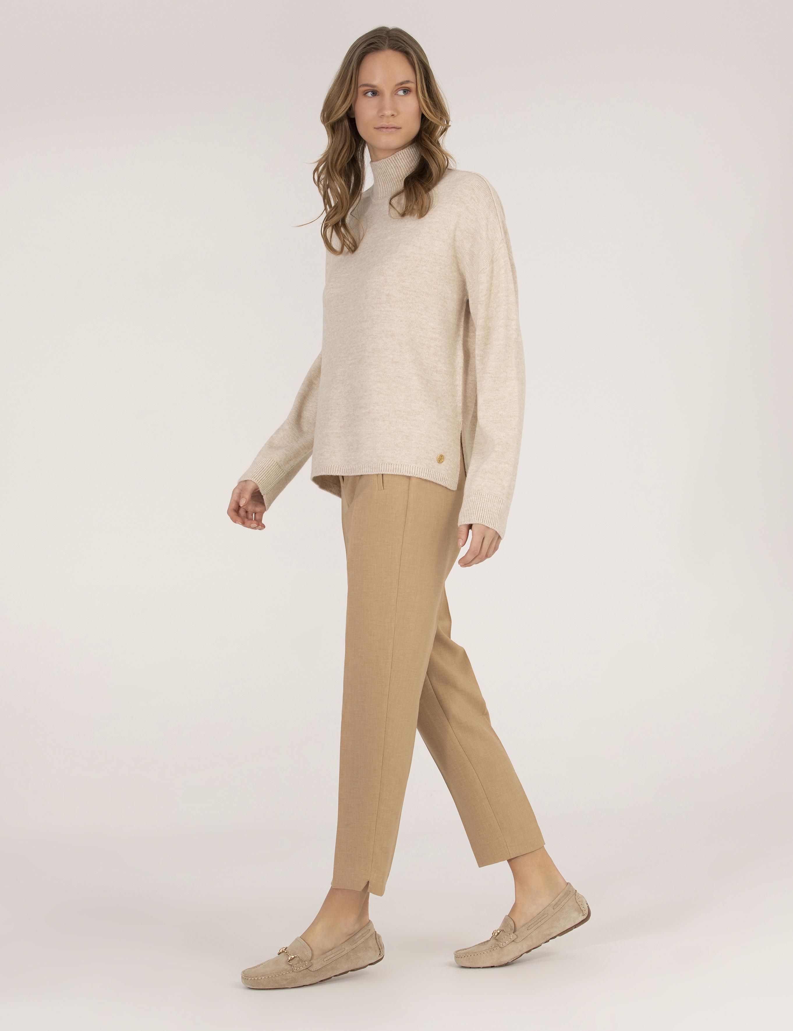 Krem Melanj Comfort Fit Basic Balıkçı Yaka Kazak