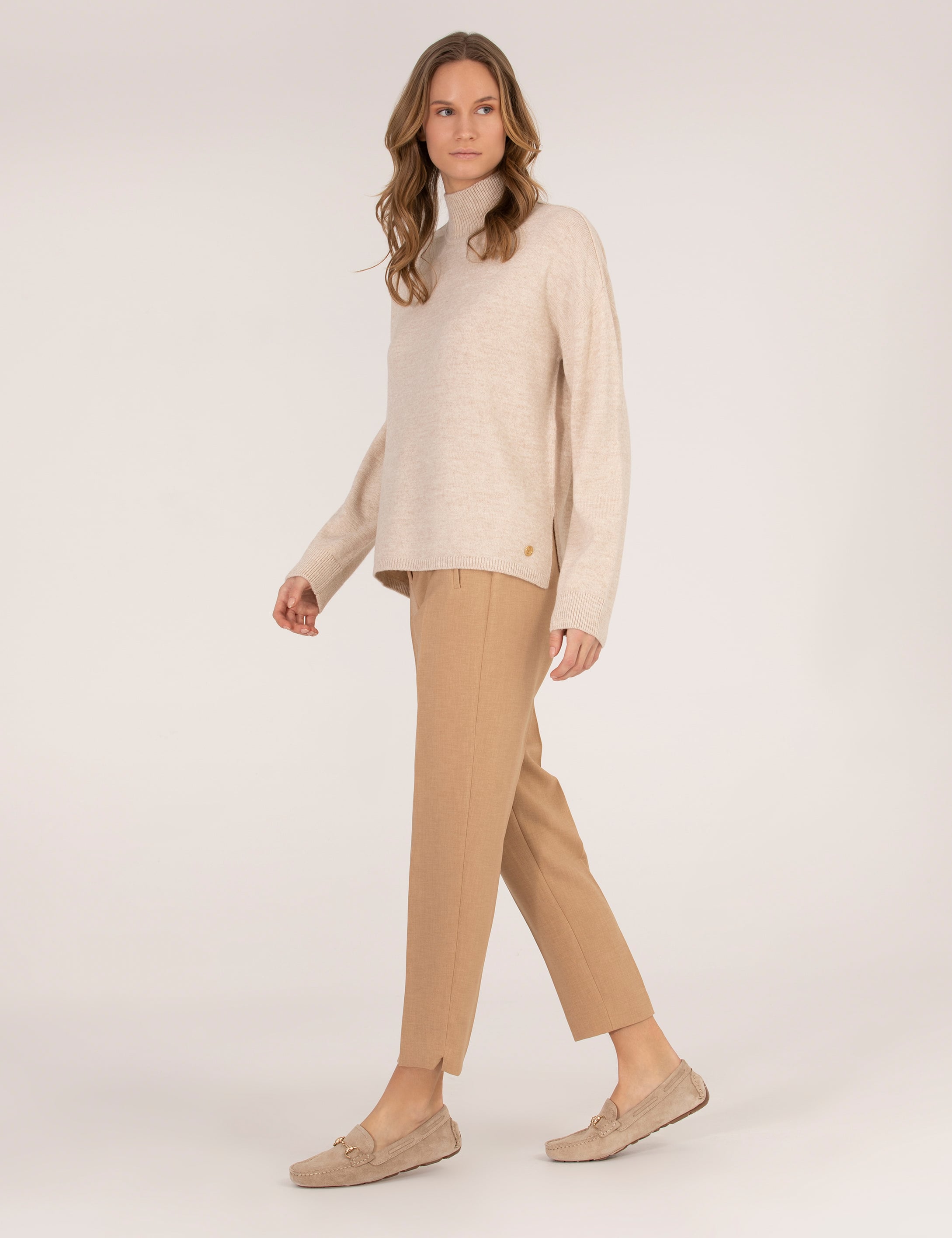 Krem Melanj Comfort Fit Basic Balıkçı Yaka Kazak