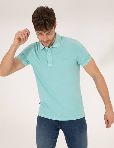 Mavi Slim Fit Dokulu Polo Yaka Tişört