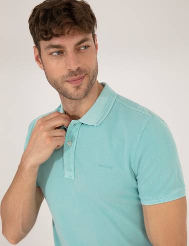 Mavi Slim Fit Dokulu Polo Yaka Tişört