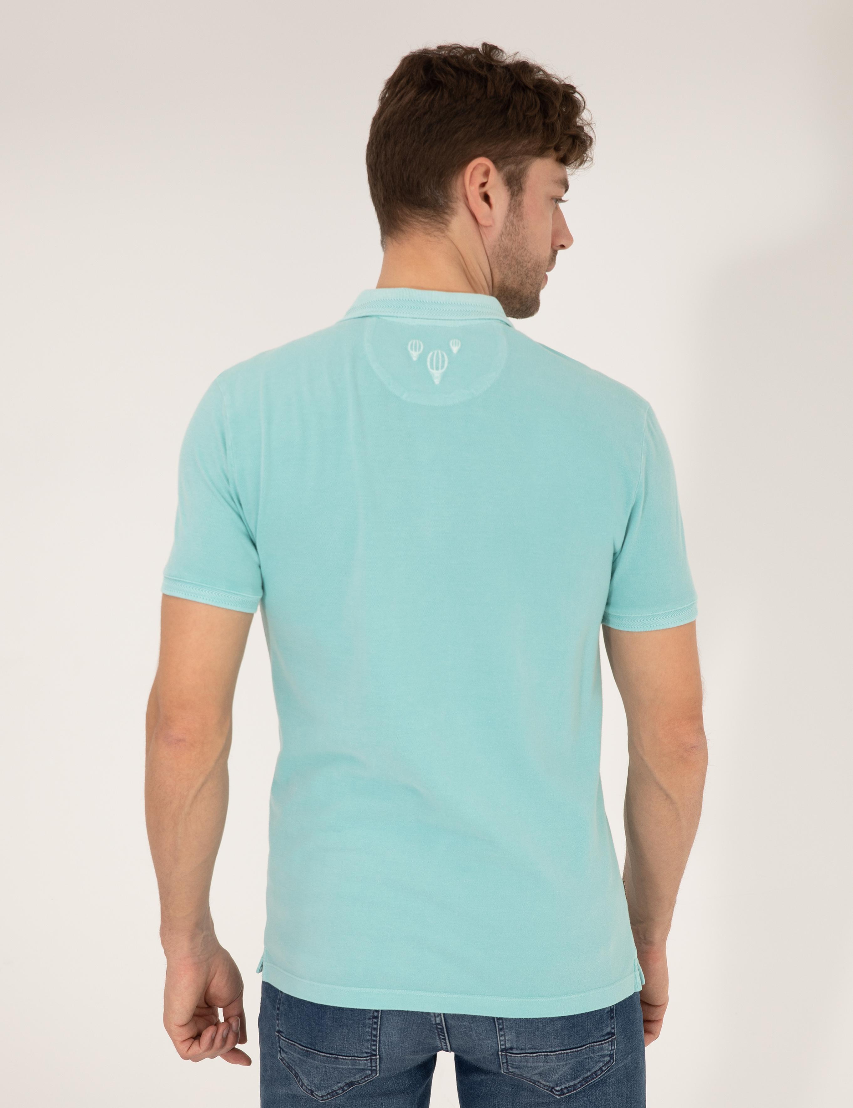 Mavi Slim Fit Dokulu Polo Yaka Tişört