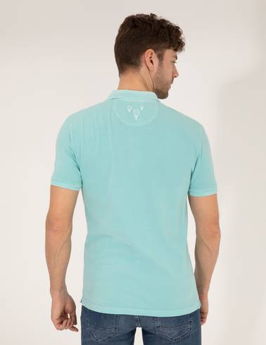 Mavi Slim Fit Dokulu Polo Yaka Tişört