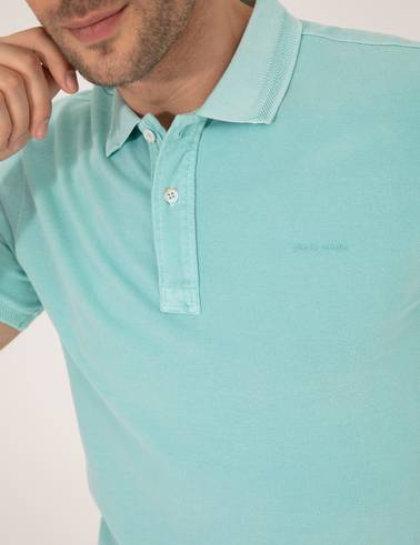 Mavi Slim Fit Dokulu Polo Yaka Tişört