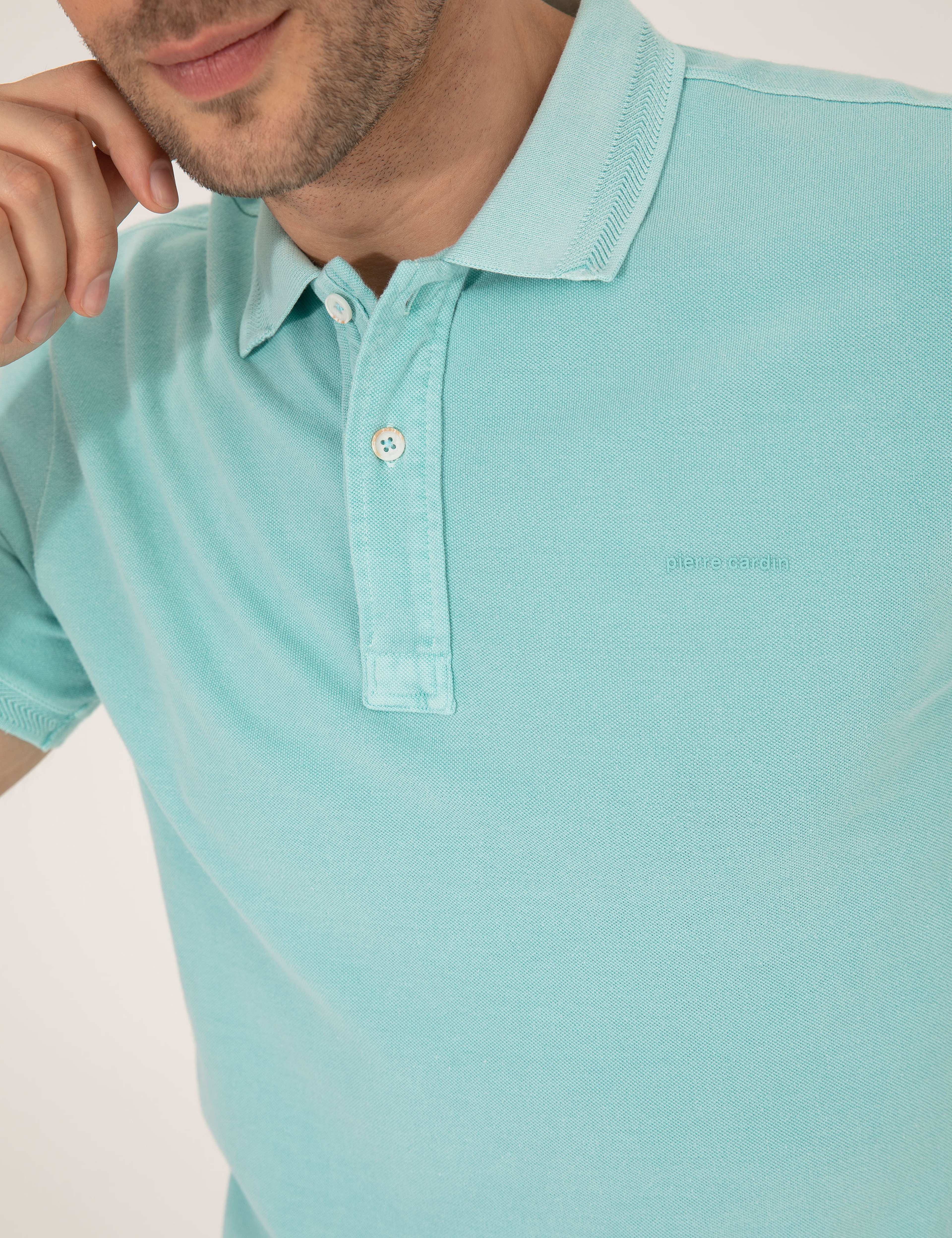 Mavi Slim Fit Dokulu Polo Yaka Tişört - Image 7