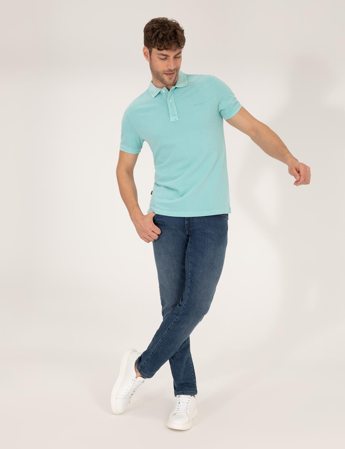 Mavi Slim Fit Dokulu Polo Yaka Tişört - 50264742044