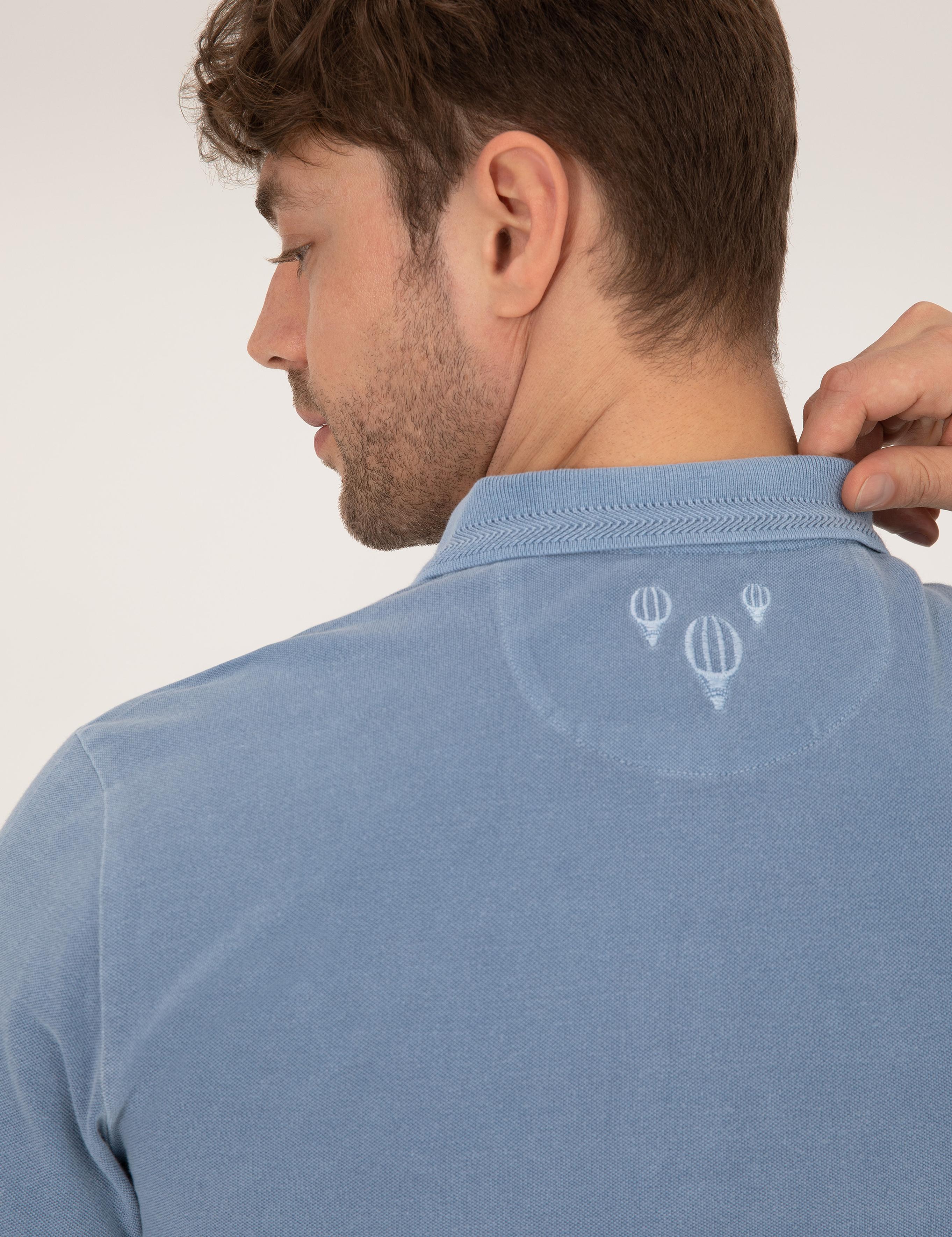 Koyu Mavi Slim Fit Eskitme Polo Yaka Tişört