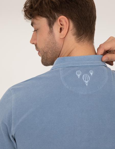 Koyu Mavi Slim Fit Eskitme Polo Yaka Tişört - 50264742085