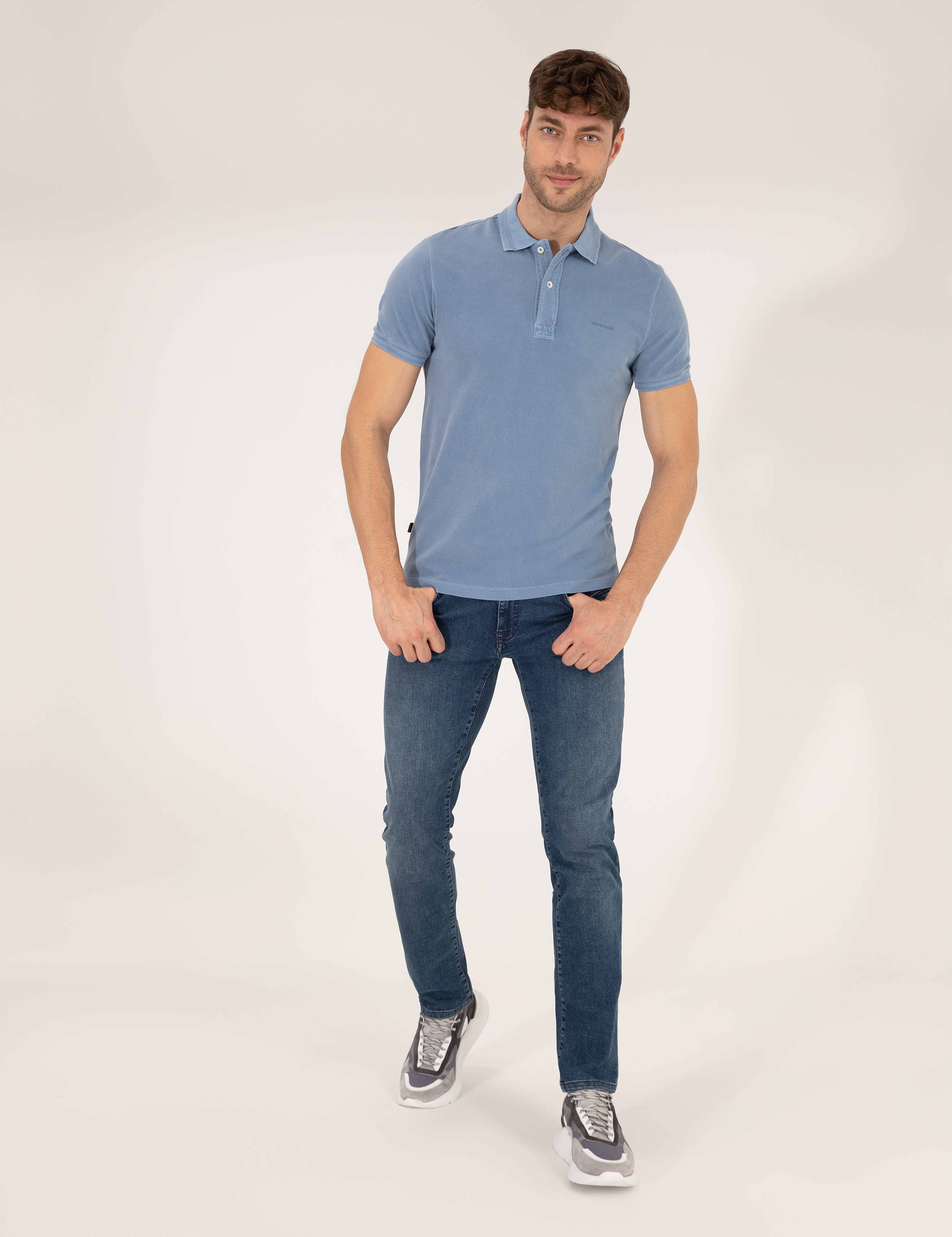 Koyu Mavi Slim Fit %100 Pamuk Düğmeli Polo Yaka Tişört - Image 4