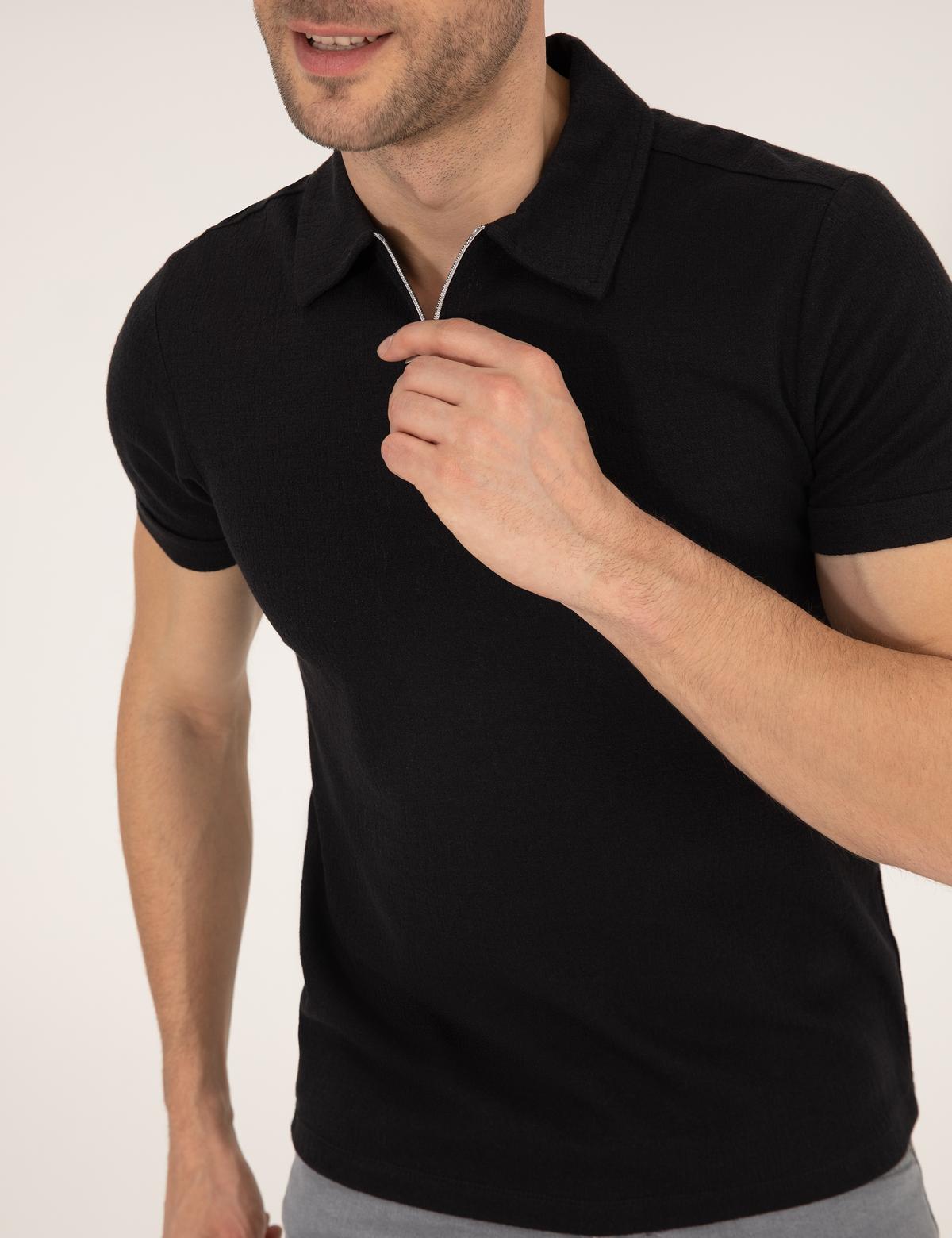 Siyah Slim Fit Tişört - 50265316006