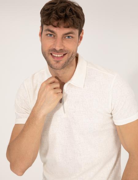 Ekru Slim Fit Tişört - 50265316024