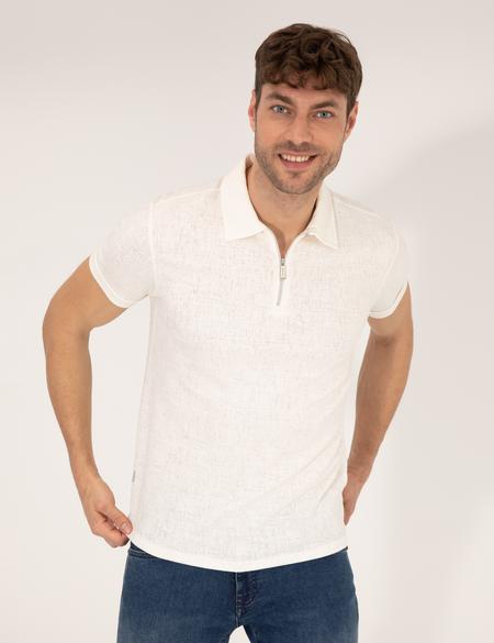 Ekru Slim Fit Tişört - 50265316024