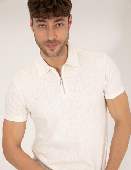 Ekru Slim Fit Tişört - 50265316024