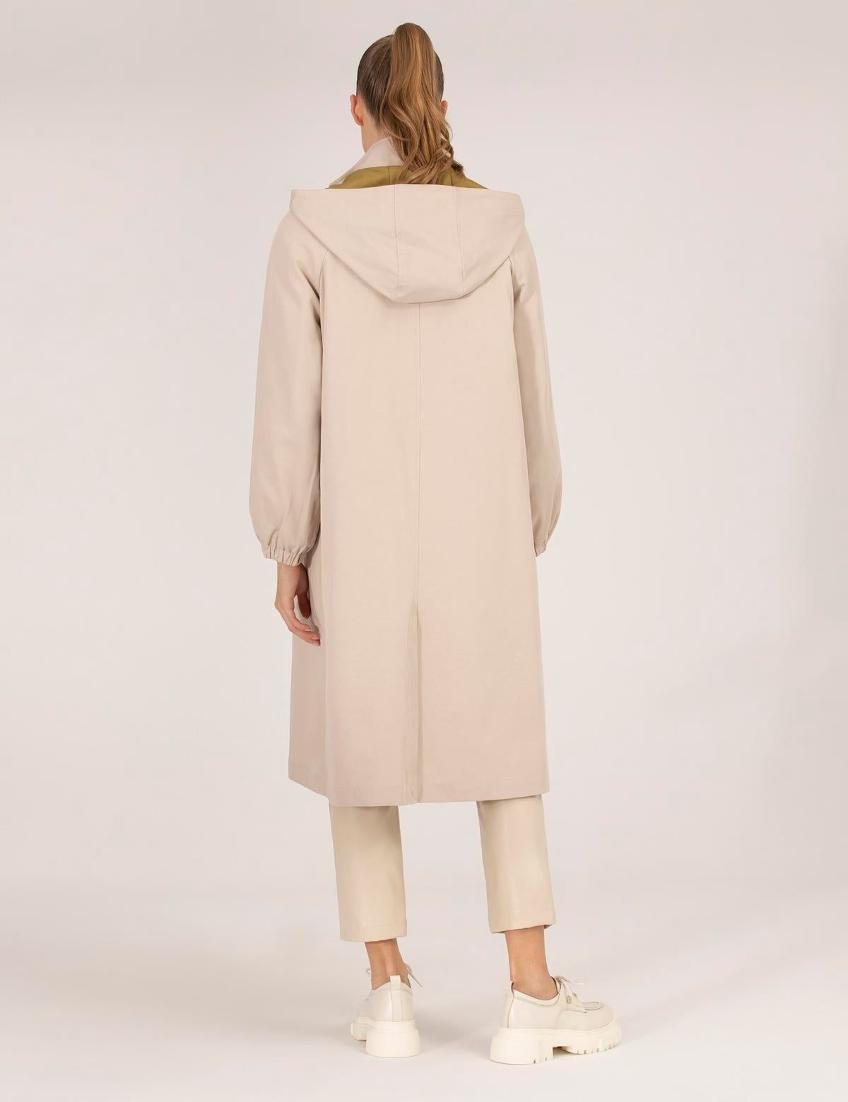 Bej Kapüşonlu Trençkot - 50268178003