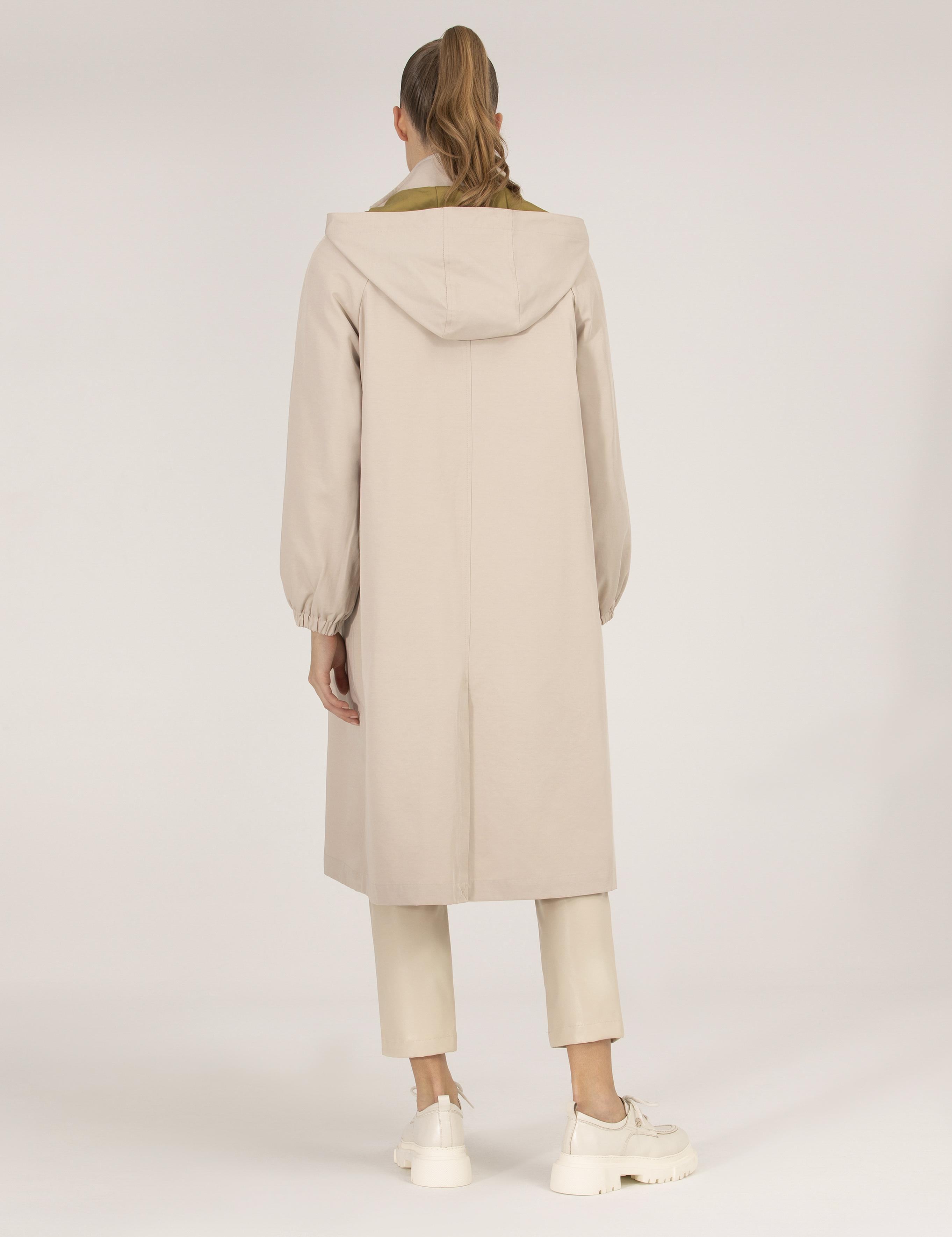 Bej Kapüşonlu Trençkot