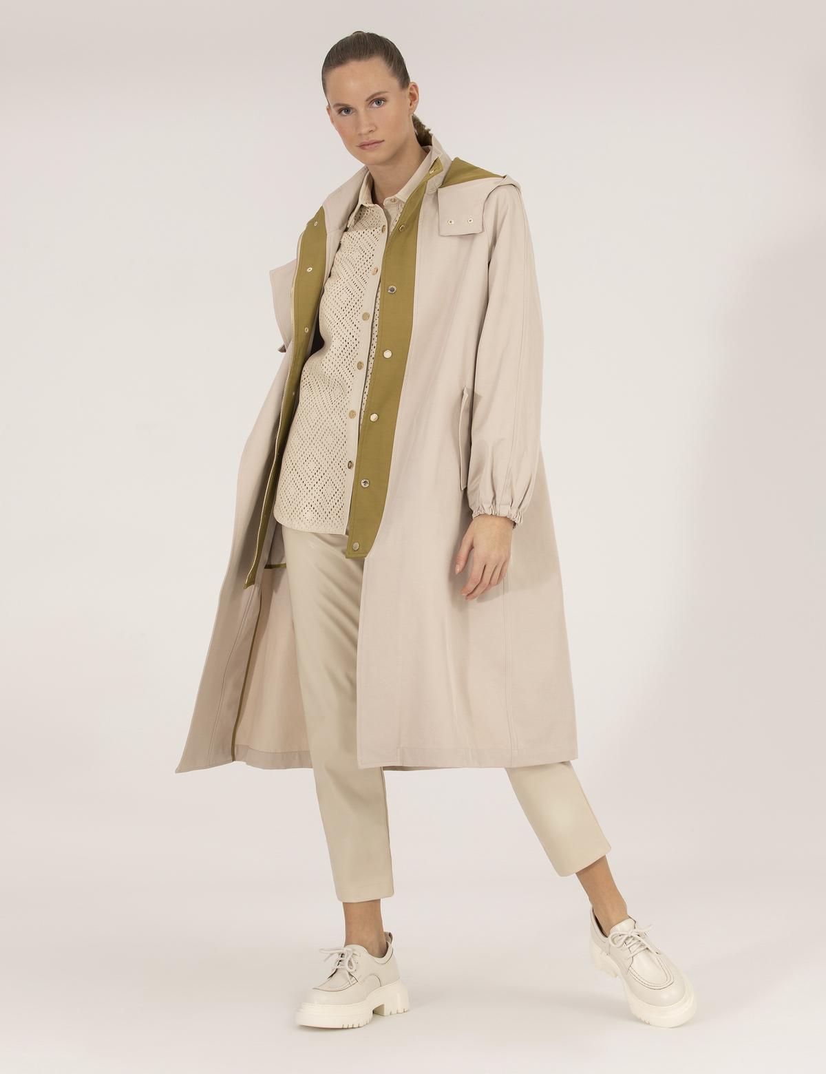 Bej Kapüşonlu Trençkot - 50268178003