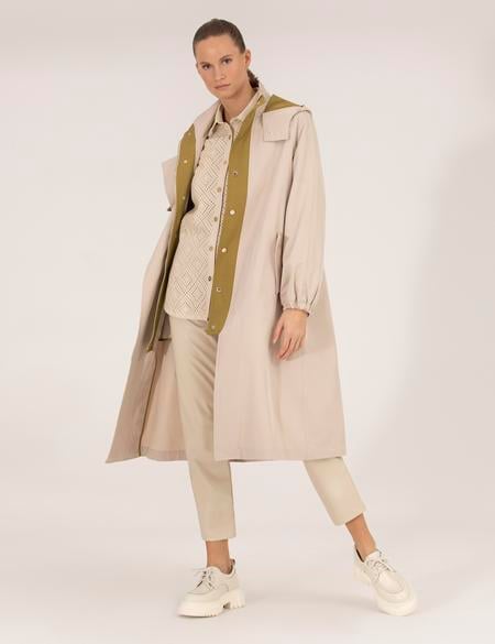 Bej Kapüşonlu Trençkot - 50268178003