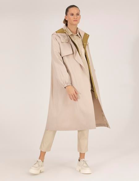 Bej Kapüşonlu Trençkot - 50268178003