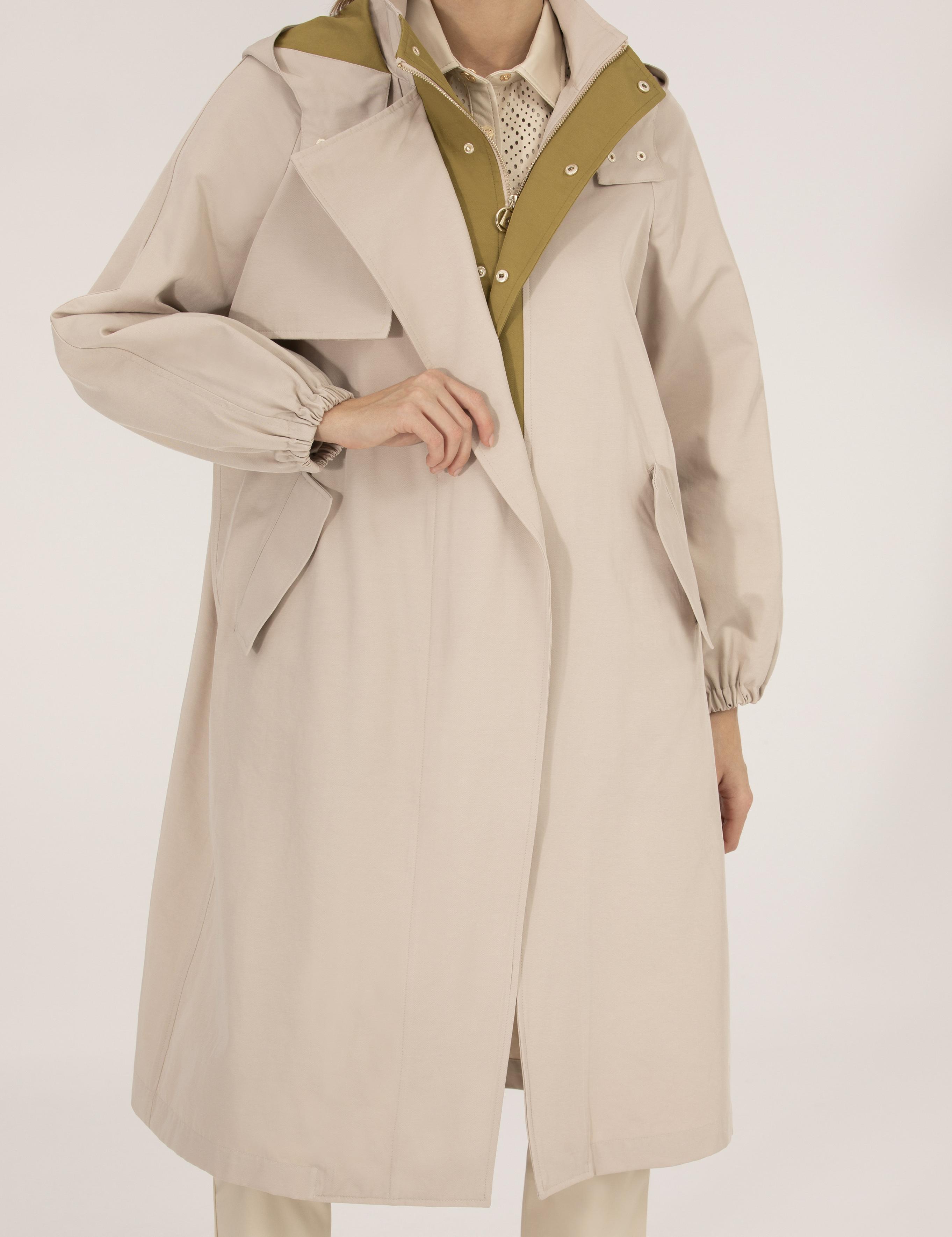 Bej Kapüşonlu Trençkot