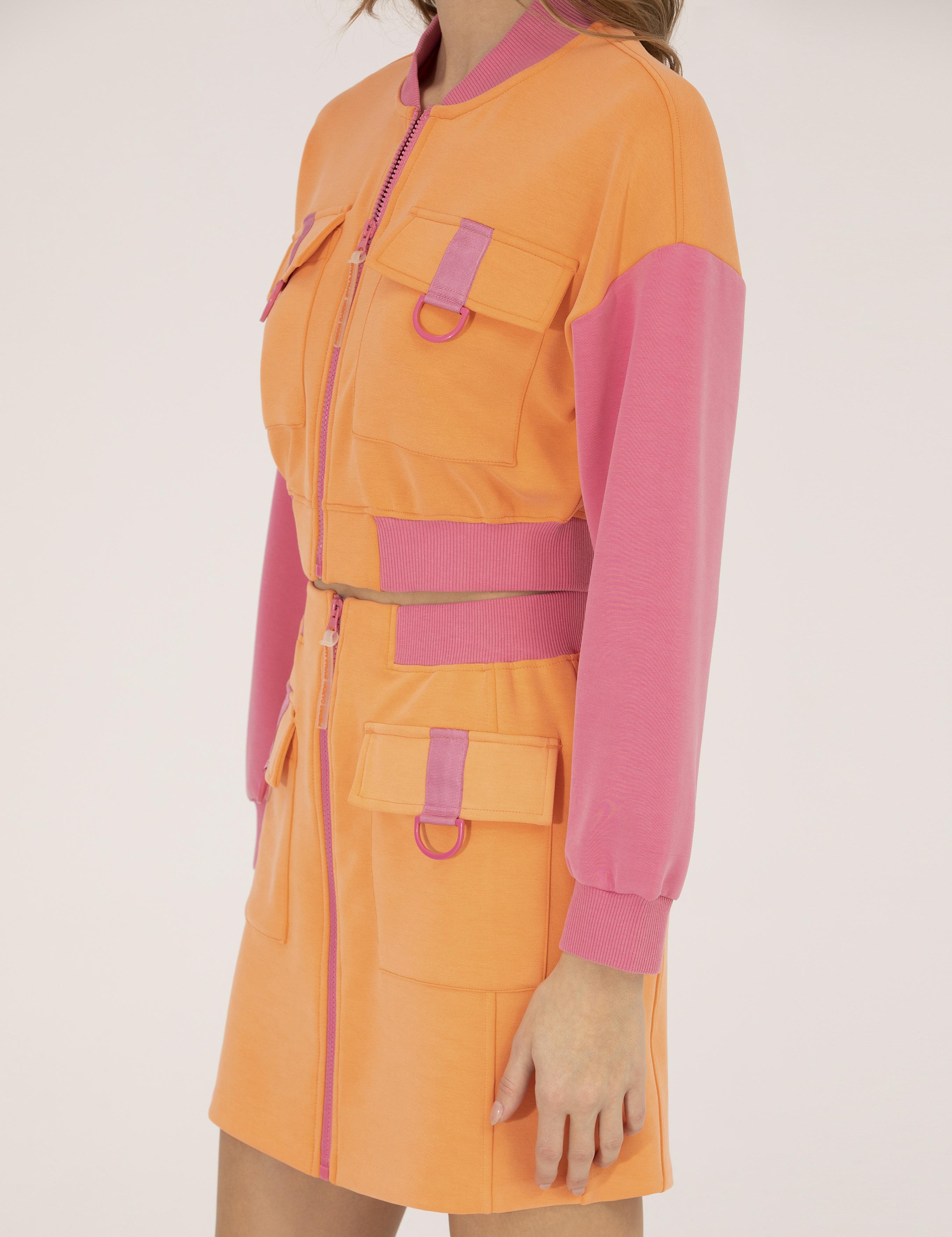 Turuncu Crop Top Fermuarlı Sweatshirt