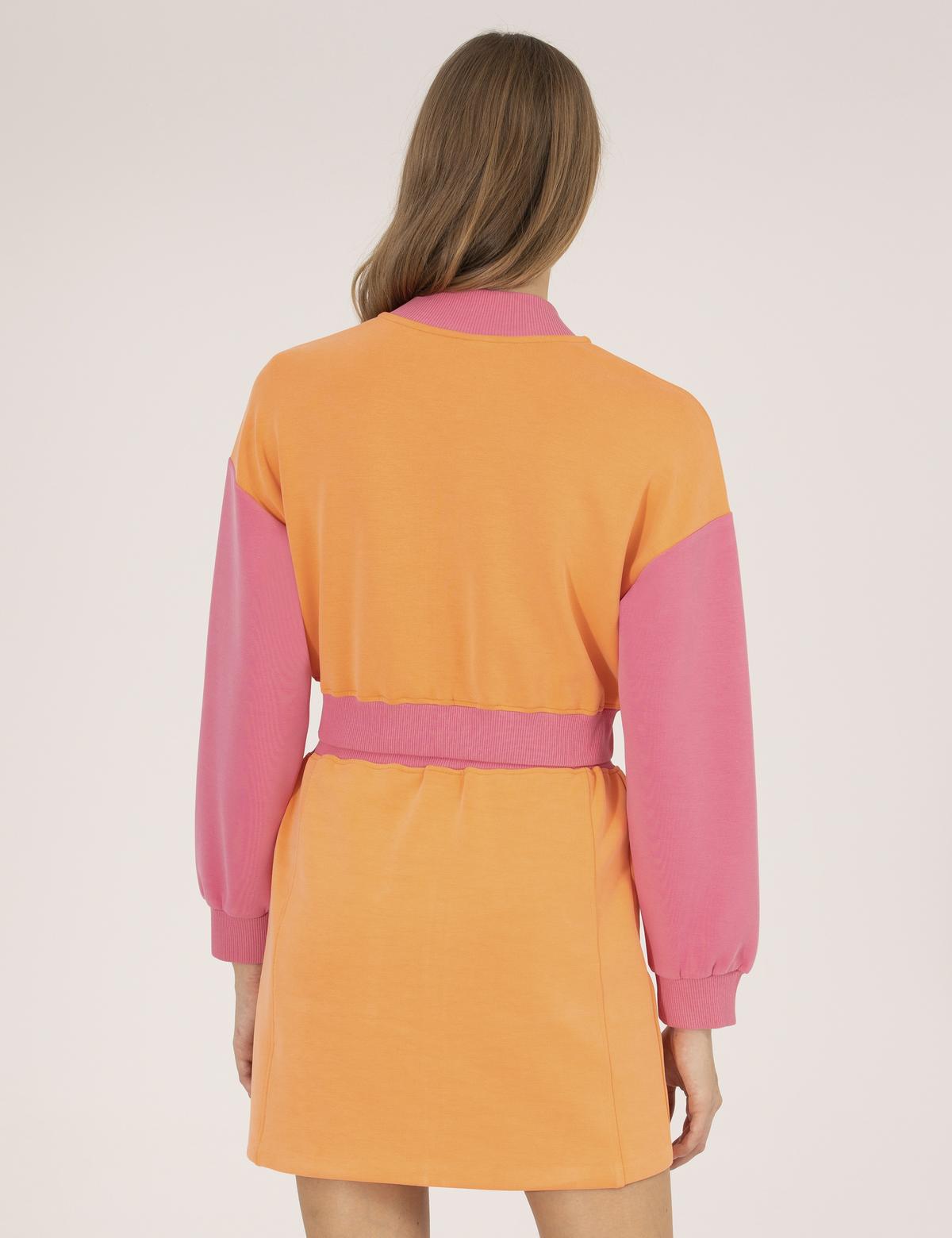 Turuncu Crop Top Fermuarlı Sweatshirt - 50268474005