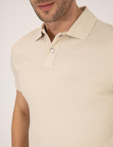 Bej Dokulu Slim Fit Polo Yaka Tişört - 50269310021