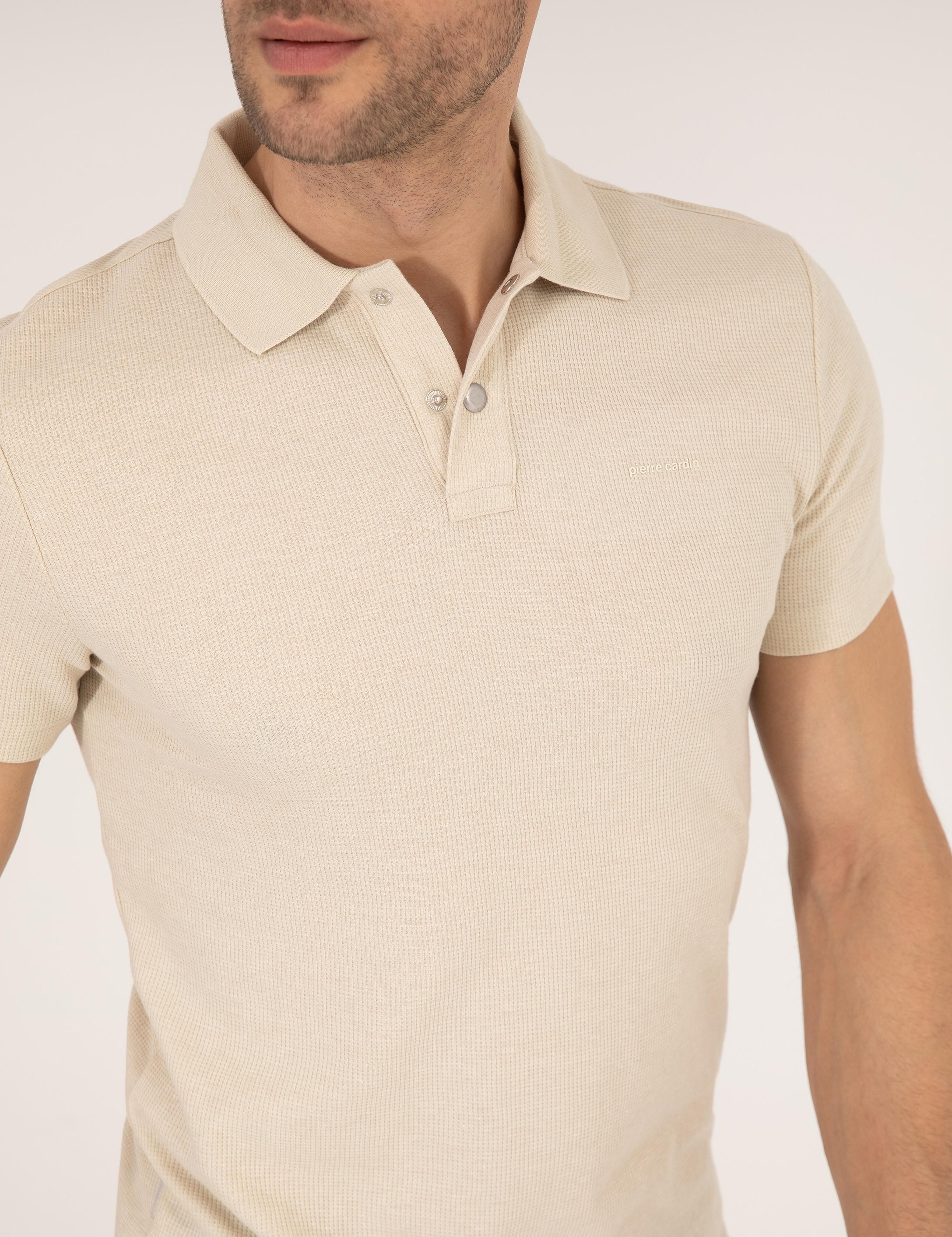 Bej Dokulu Slim Fit Polo Yaka Tişört