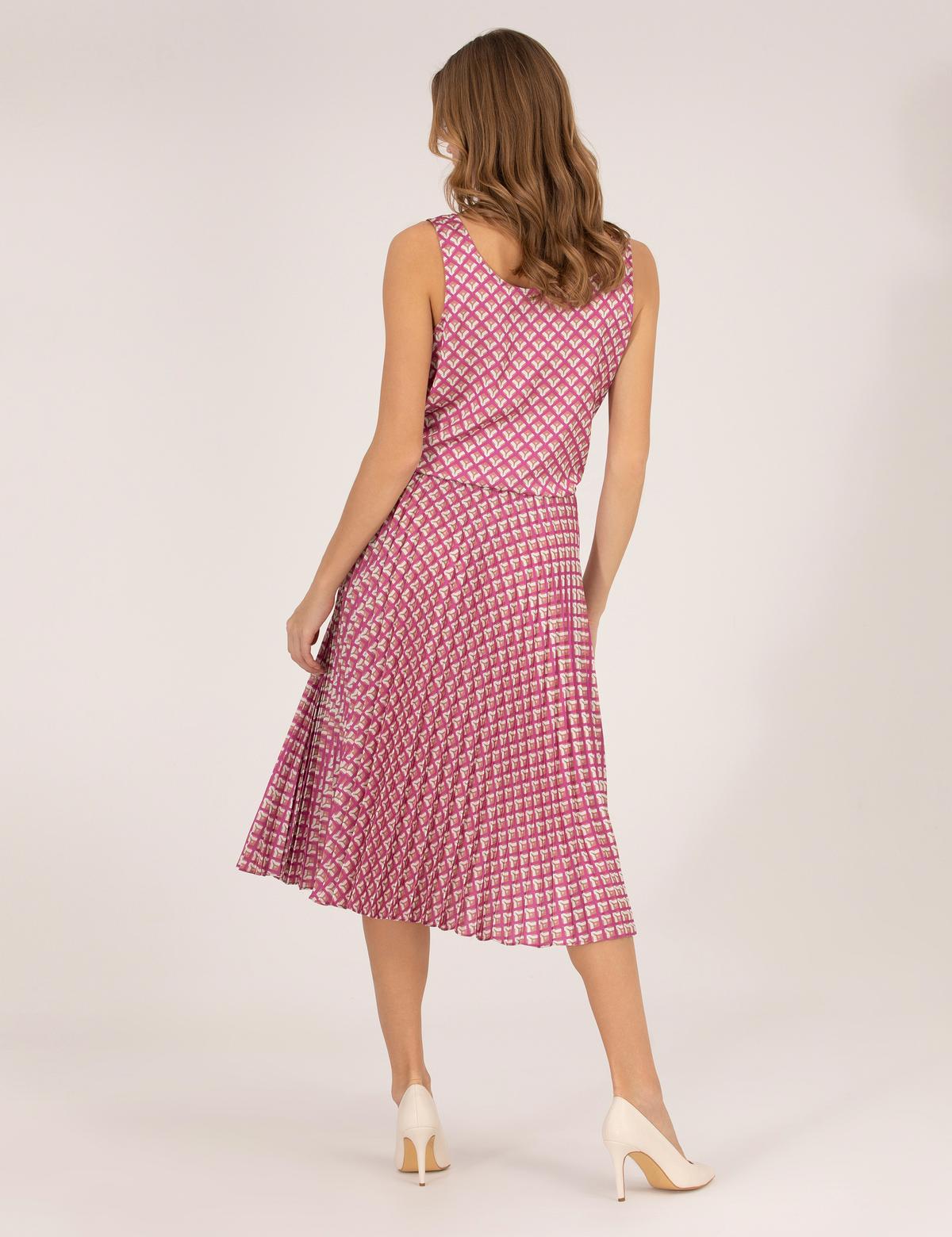 Pembe Desenli Pileli Midi Etek - 50269324004