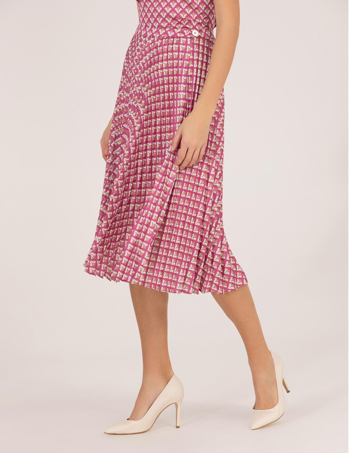 Pembe Desenli Pileli Midi Etek - 50269324004