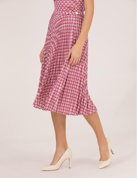 Pembe Desenli Pileli Midi Etek - 50269324004