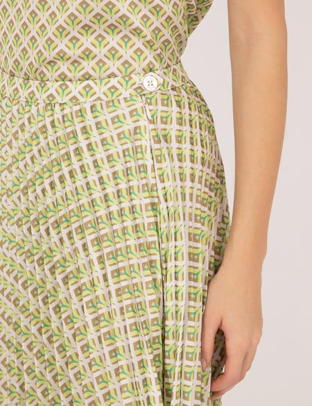 Yeşil Desenli Pileli Midi Etek - 50269324007