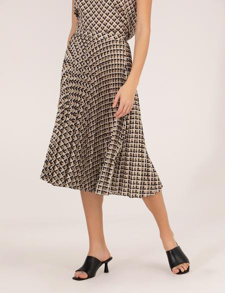 Siyah Desenli Pileli Midi Etek - 50269324024