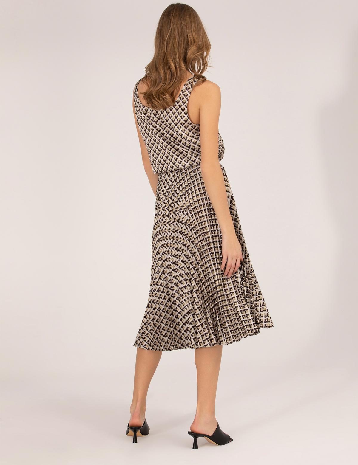 Siyah Desenli Pileli Midi Etek - 50269324024