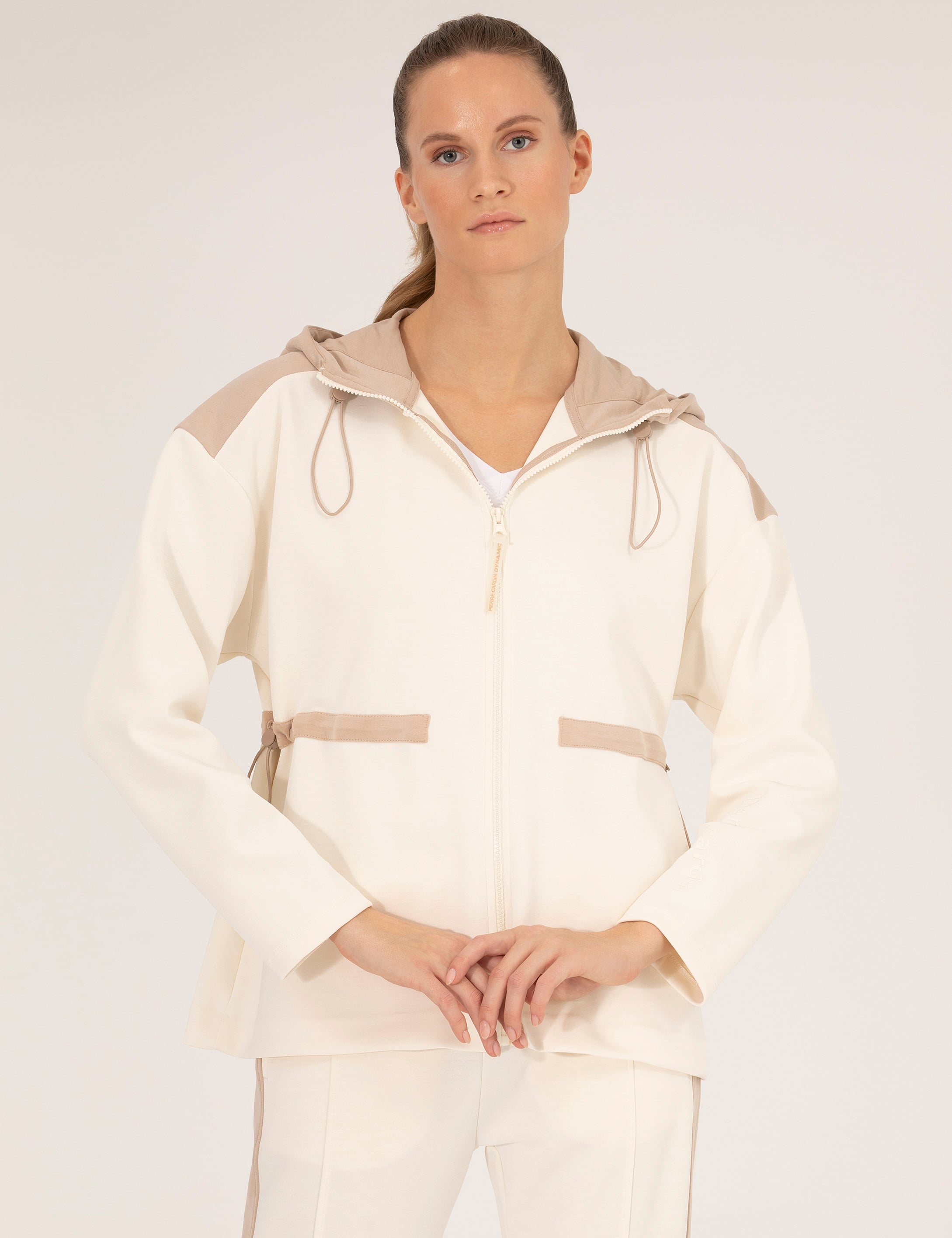 Ekru Oversize Fermuarlı Sweatshirt