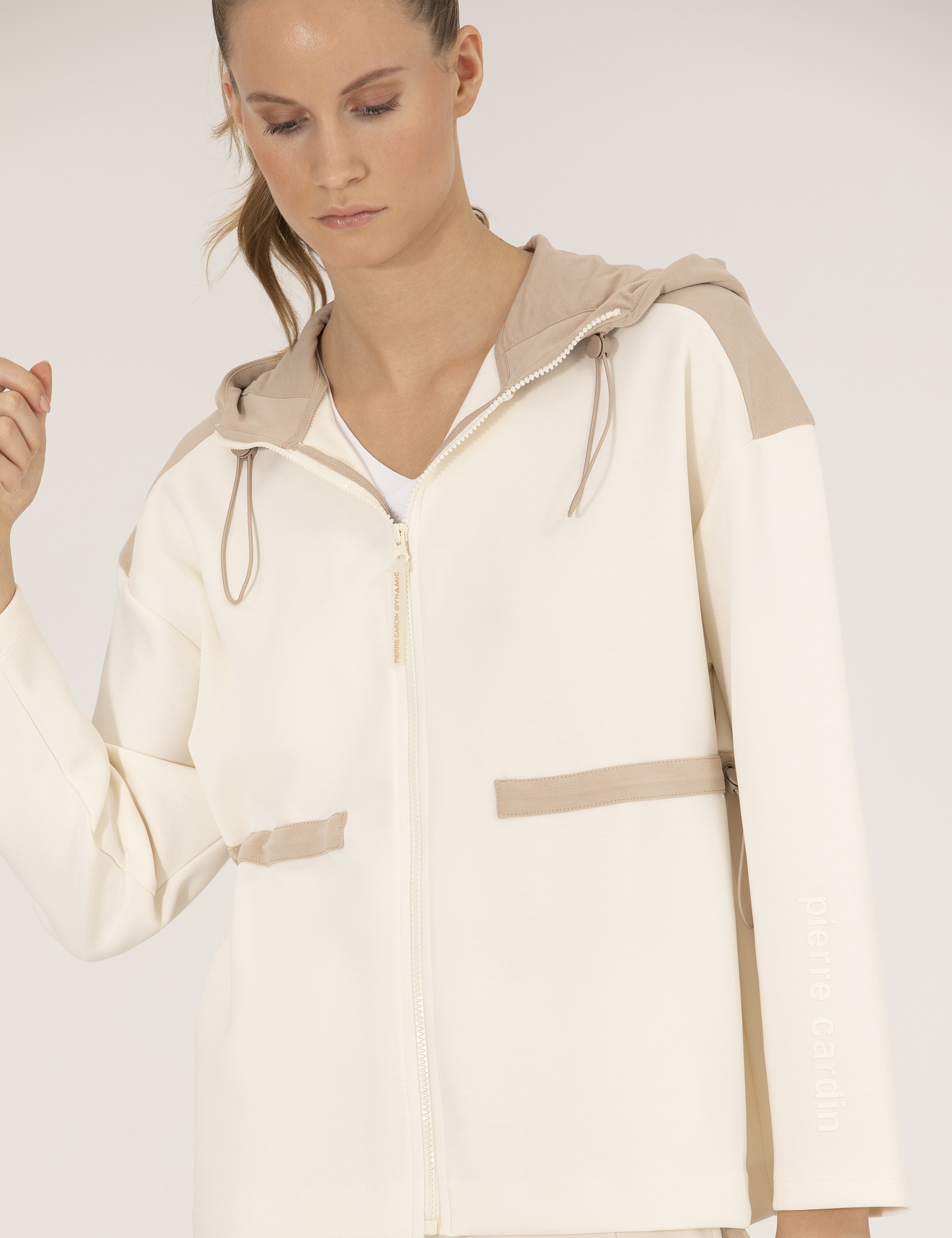 Ekru Oversize Fermuarlı Sweatshirt - Image 2