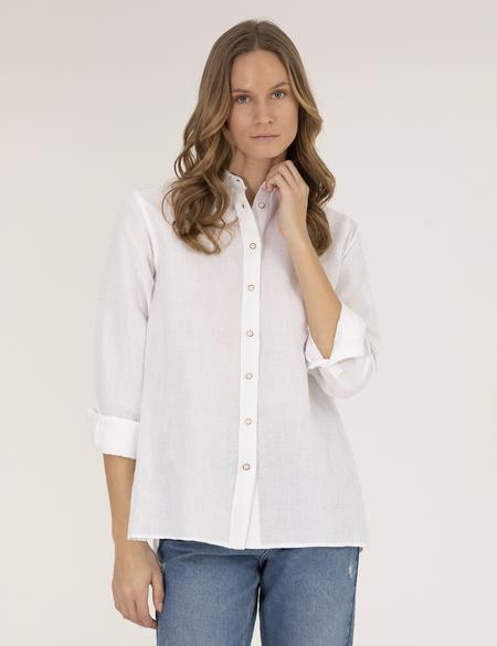 Beyaz Keten Karışımlı Gömlek - 50262568018