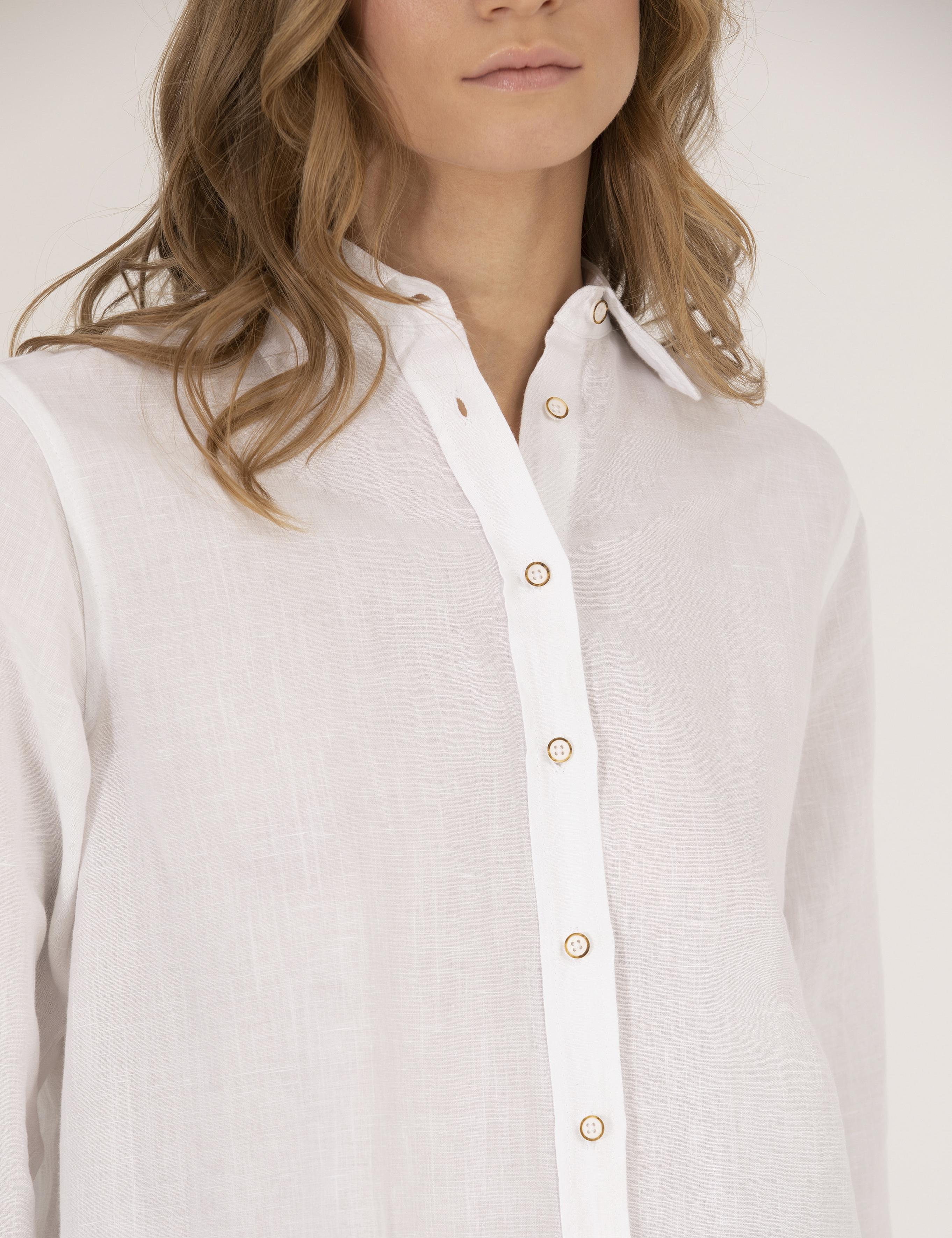 Beyaz Keten Karışımlı Gömlek